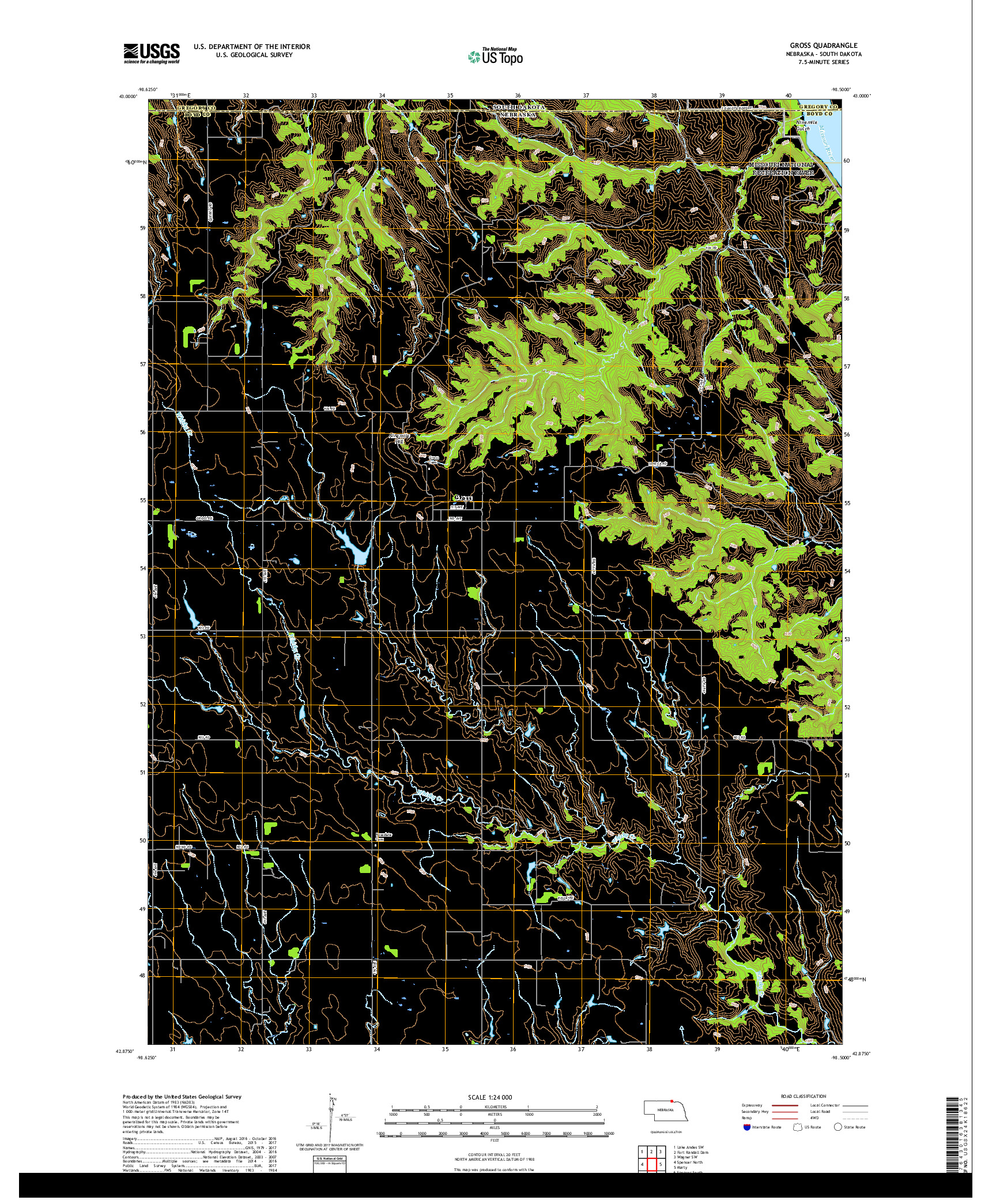 USGS US TOPO 7.5-MINUTE MAP FOR GROSS, NE,SD 2017