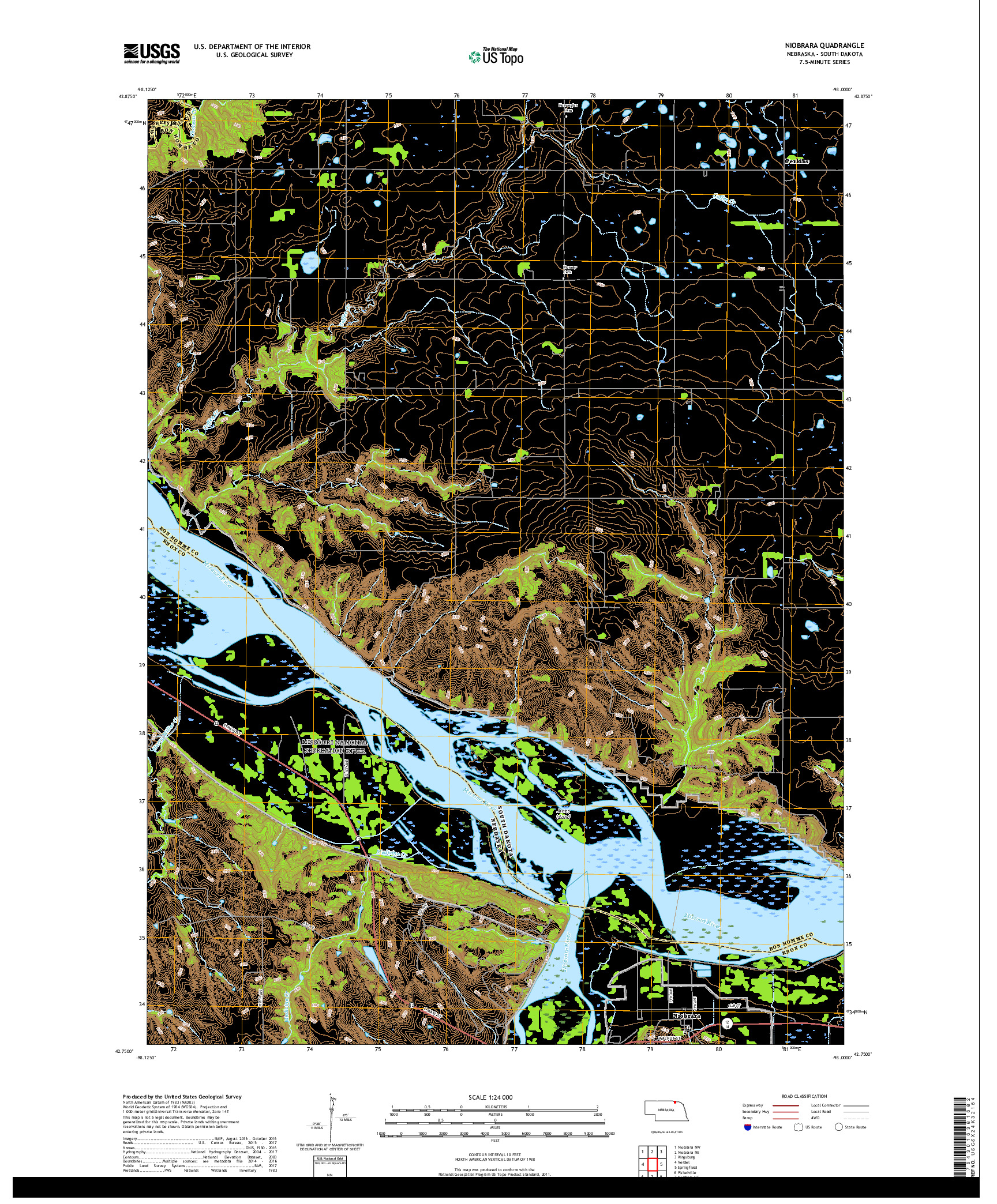 USGS US TOPO 7.5-MINUTE MAP FOR NIOBRARA, NE,SD 2017