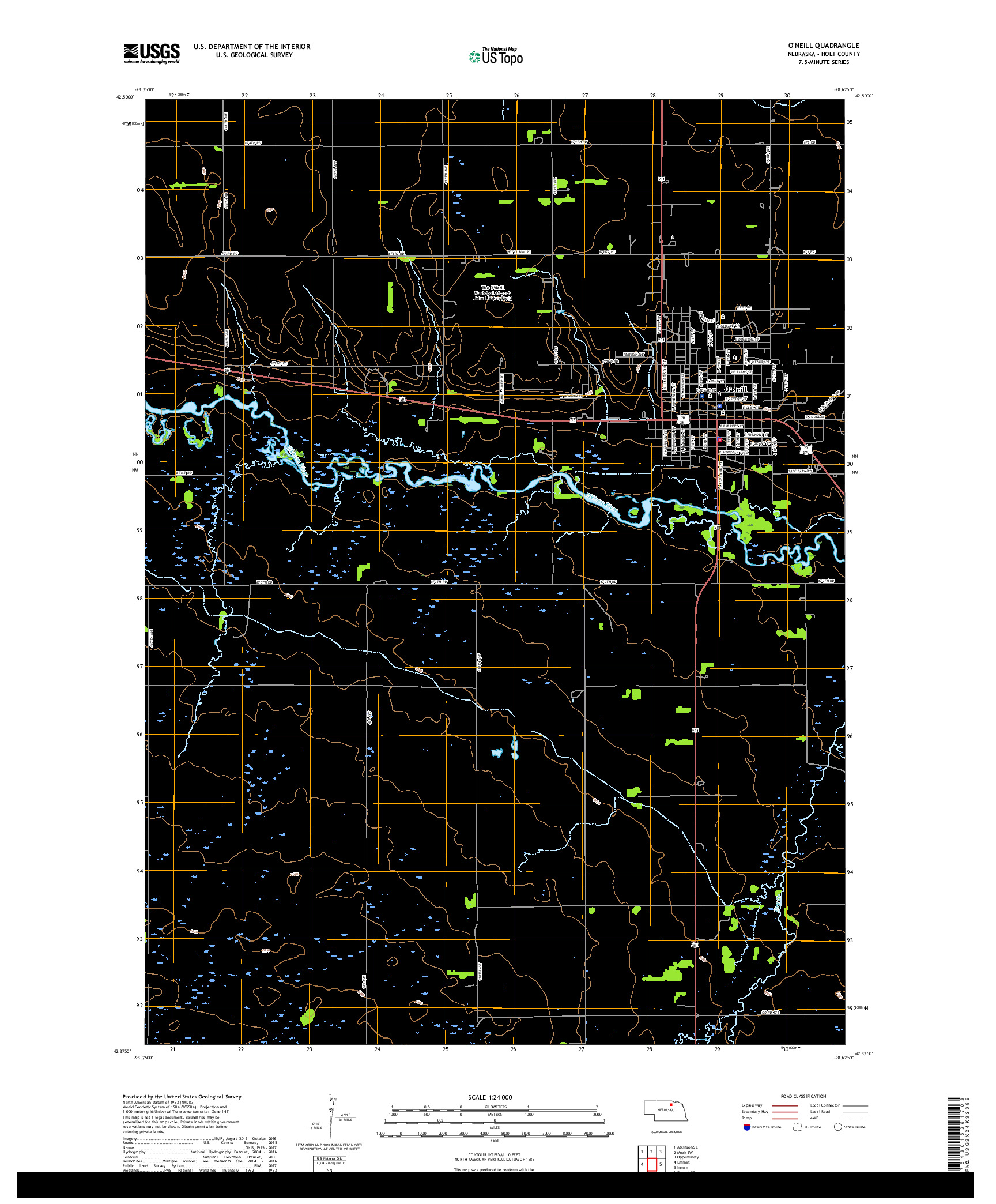 USGS US TOPO 7.5-MINUTE MAP FOR O'NEILL, NE 2017