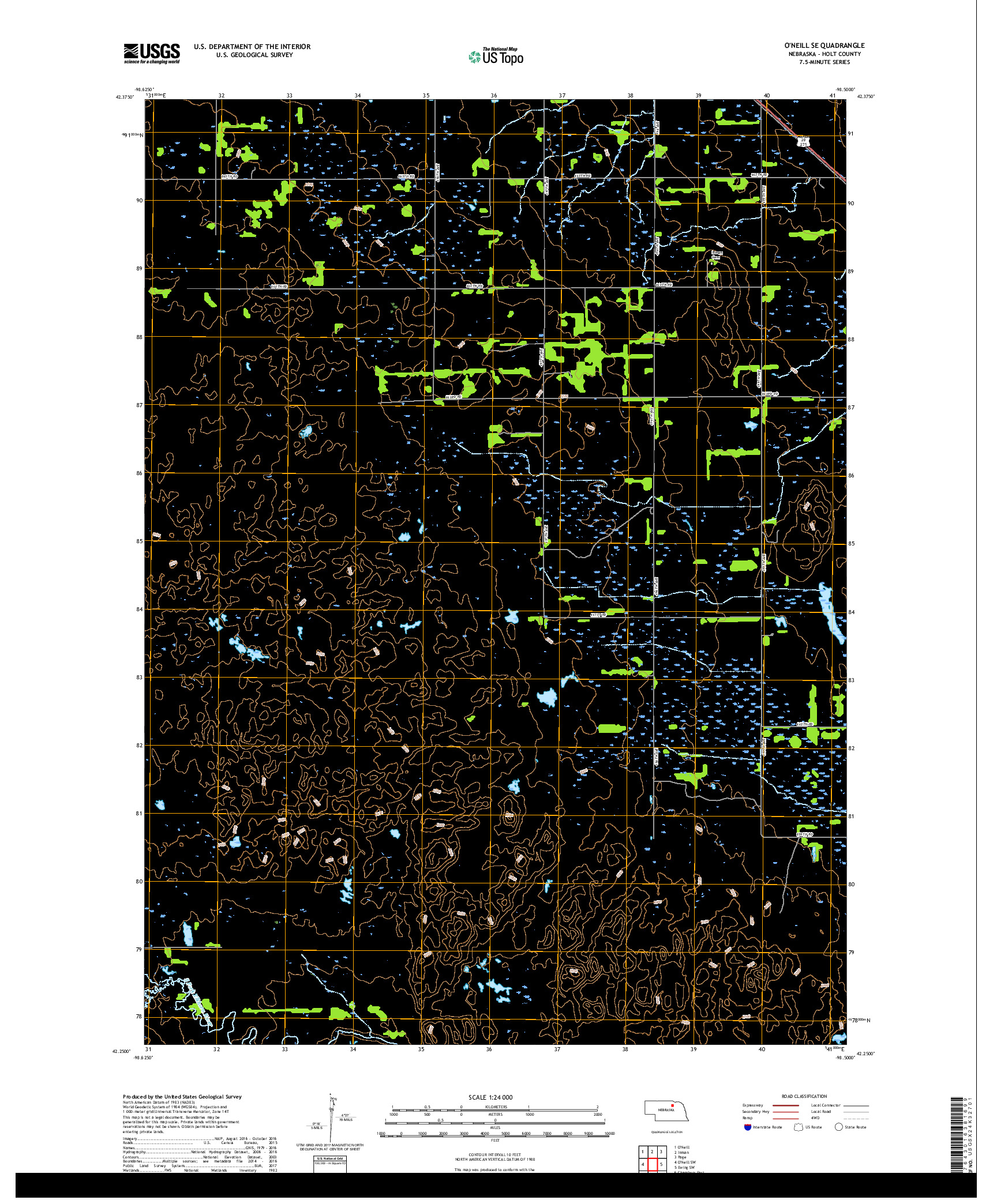 USGS US TOPO 7.5-MINUTE MAP FOR O'NEILL SE, NE 2017