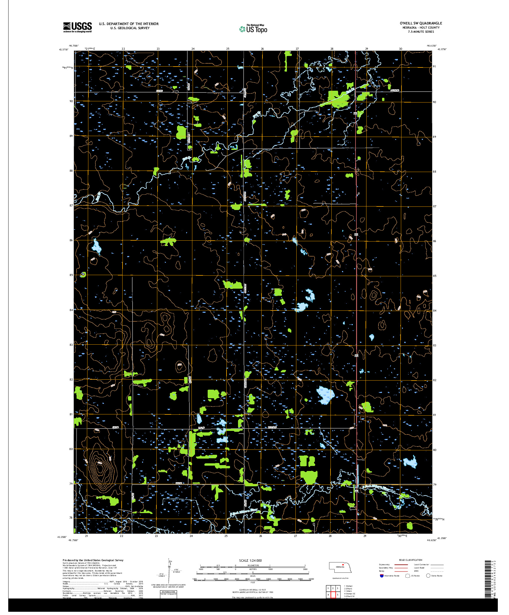 USGS US TOPO 7.5-MINUTE MAP FOR O'NEILL SW, NE 2017