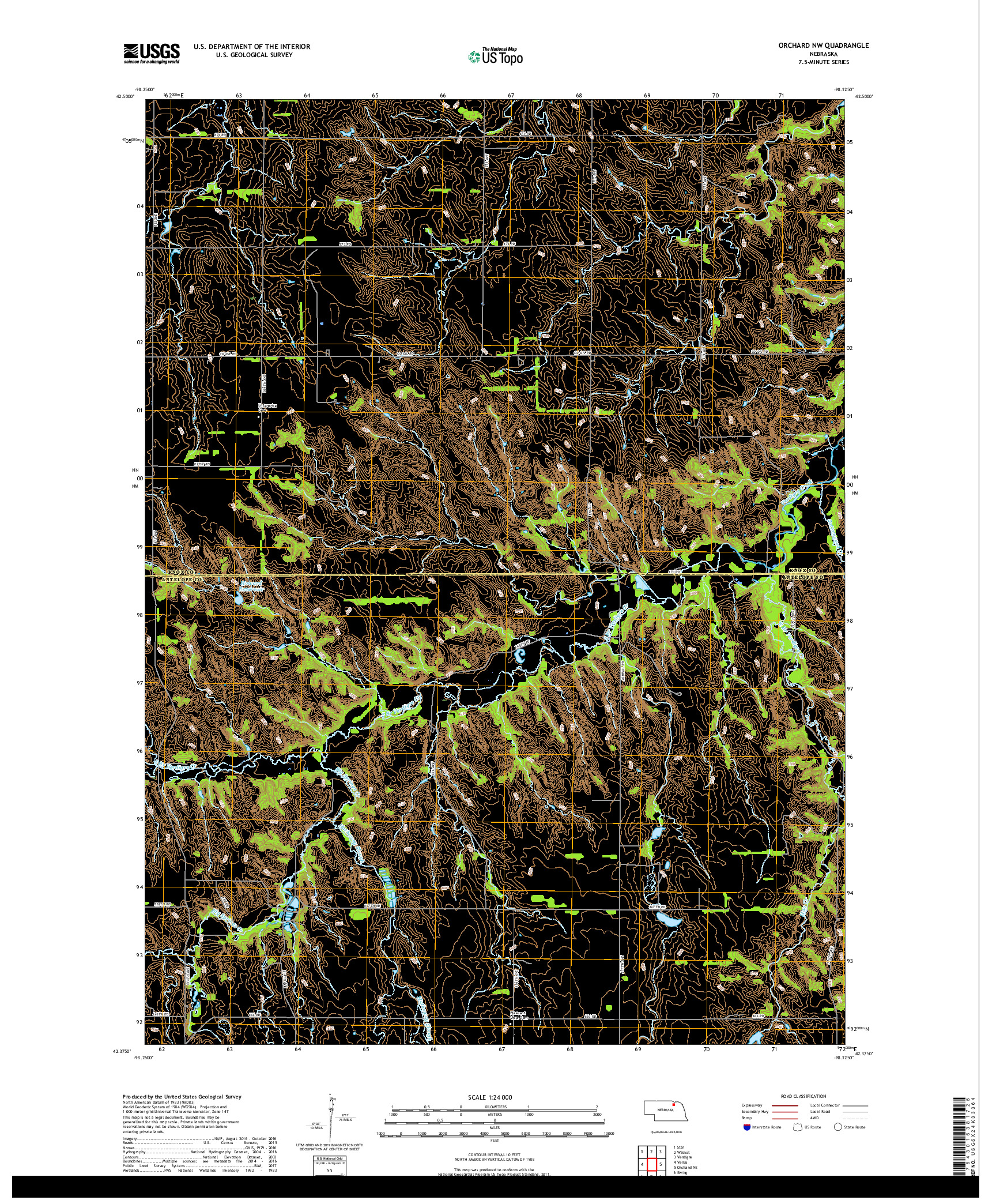 USGS US TOPO 7.5-MINUTE MAP FOR ORCHARD NW, NE 2017