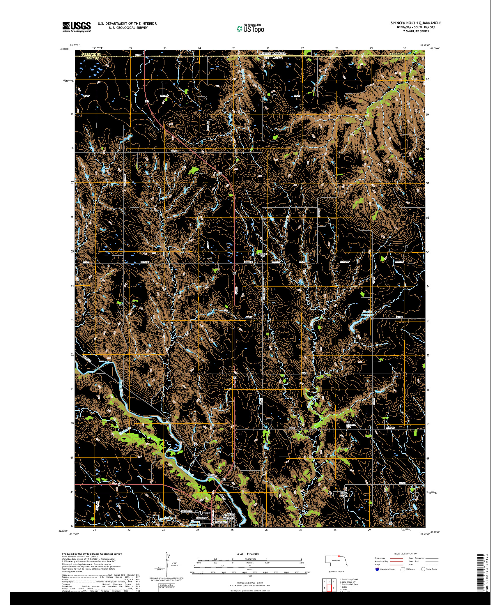 USGS US TOPO 7.5-MINUTE MAP FOR SPENCER NORTH, NE,SD 2017