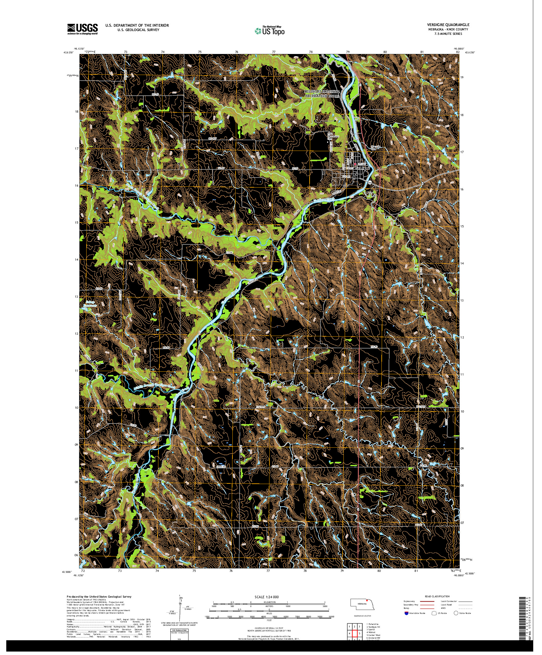 USGS US TOPO 7.5-MINUTE MAP FOR VERDIGRE, NE 2017