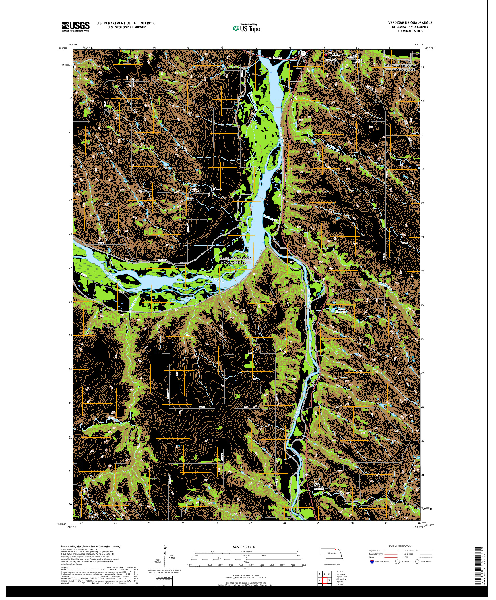 USGS US TOPO 7.5-MINUTE MAP FOR VERDIGRE NE, NE 2017