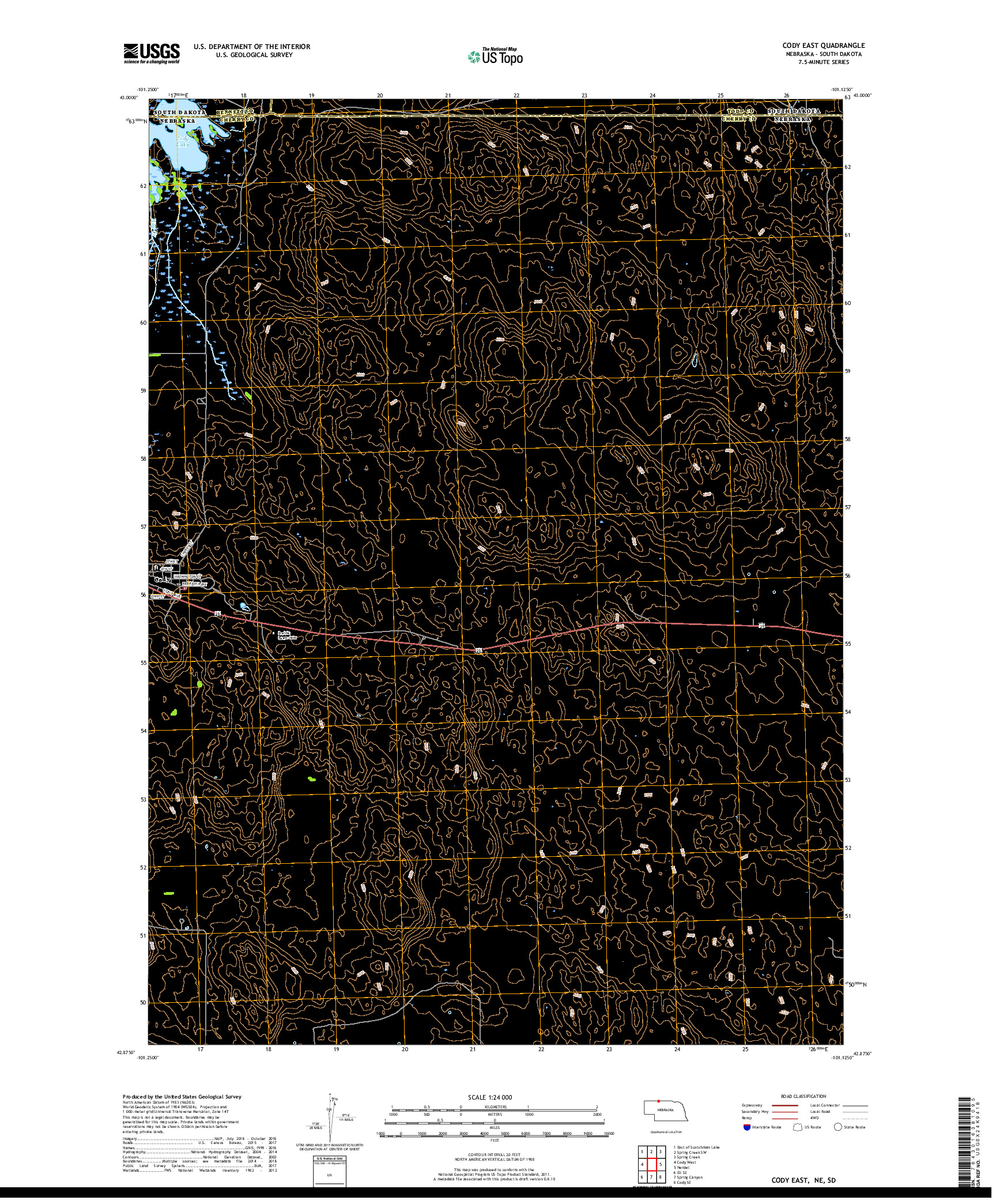 USGS US TOPO 7.5-MINUTE MAP FOR CODY EAST, NE,SD 2017