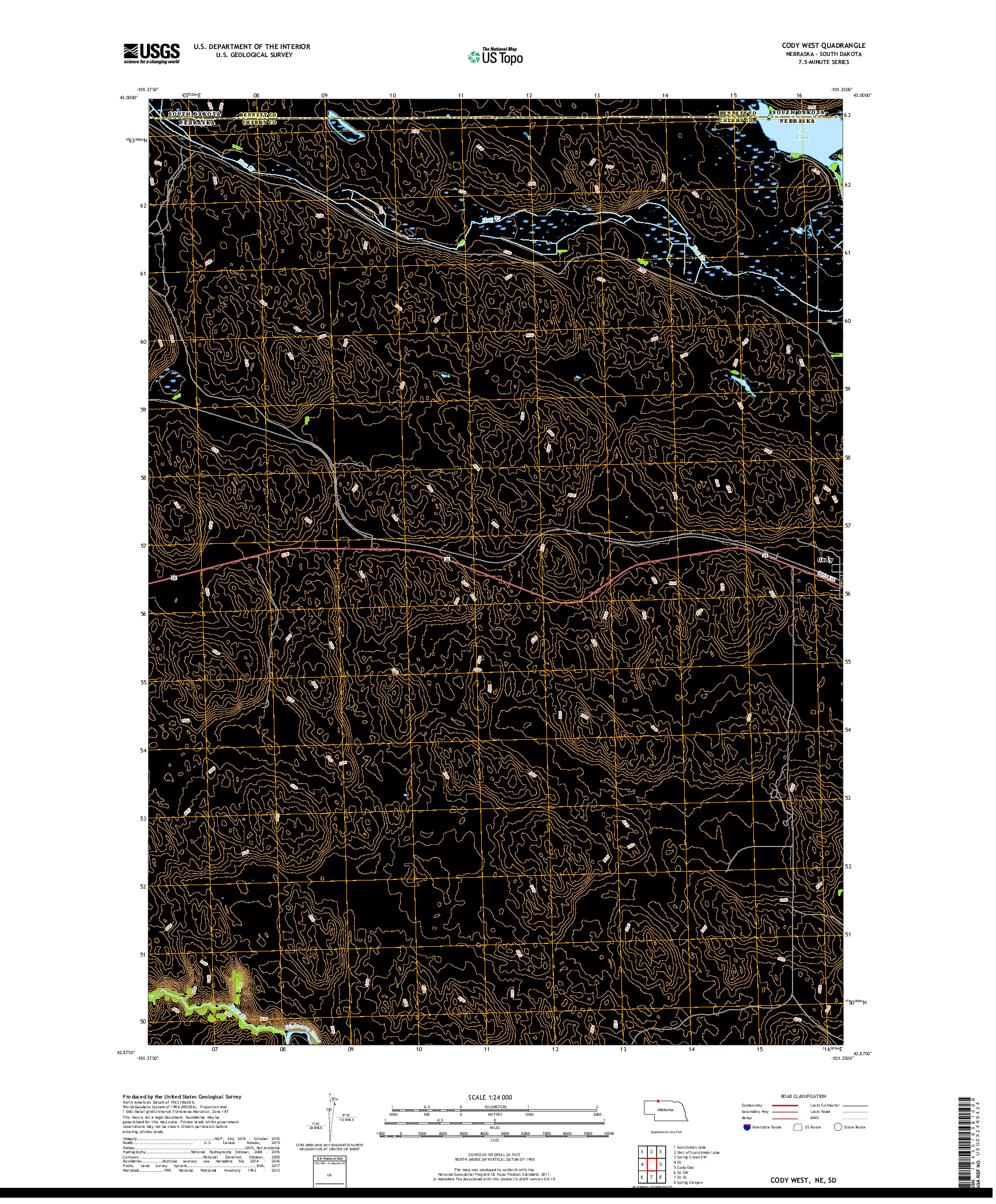 USGS US TOPO 7.5-MINUTE MAP FOR CODY WEST, NE,SD 2017