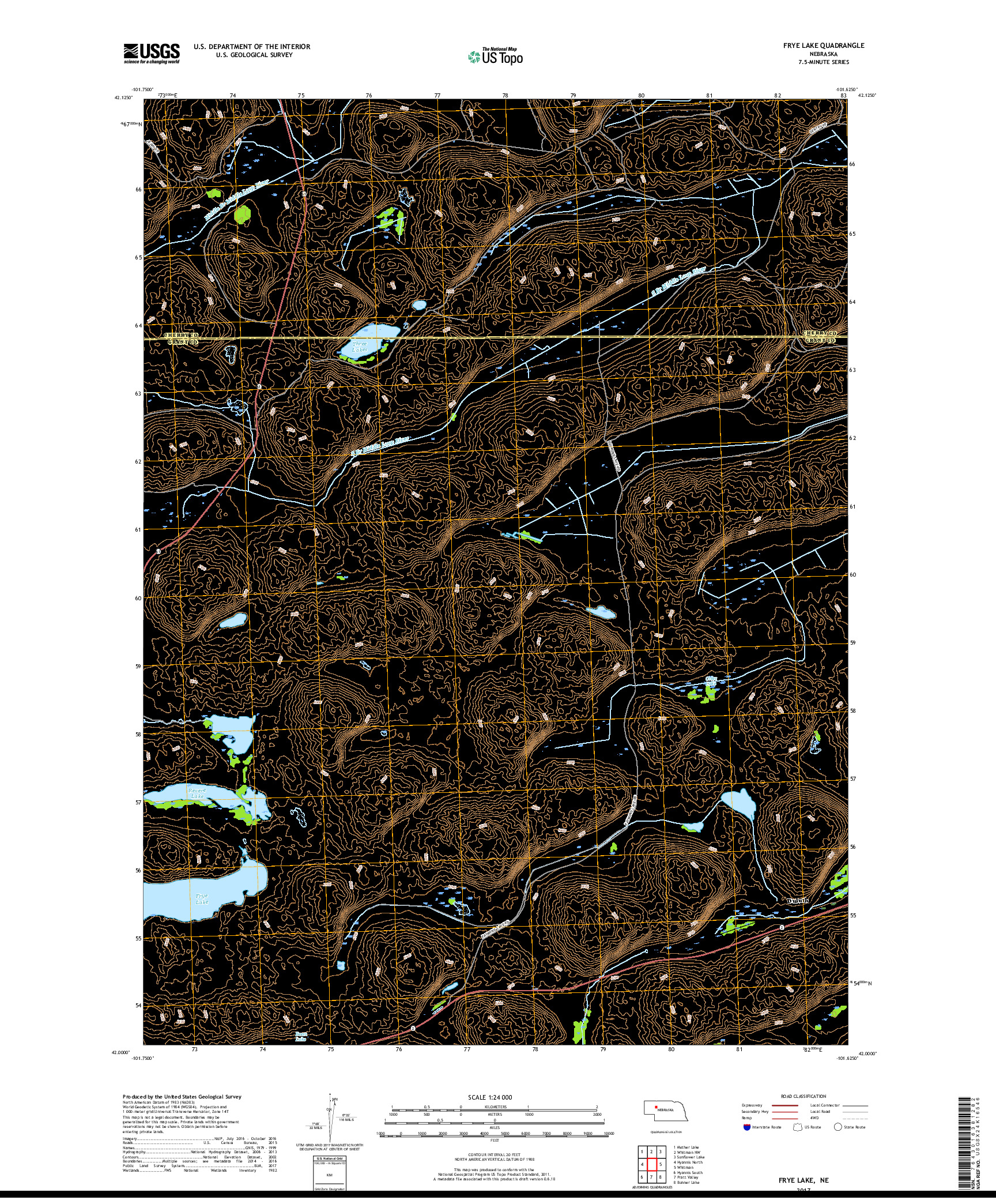 USGS US TOPO 7.5-MINUTE MAP FOR FRYE LAKE, NE 2017