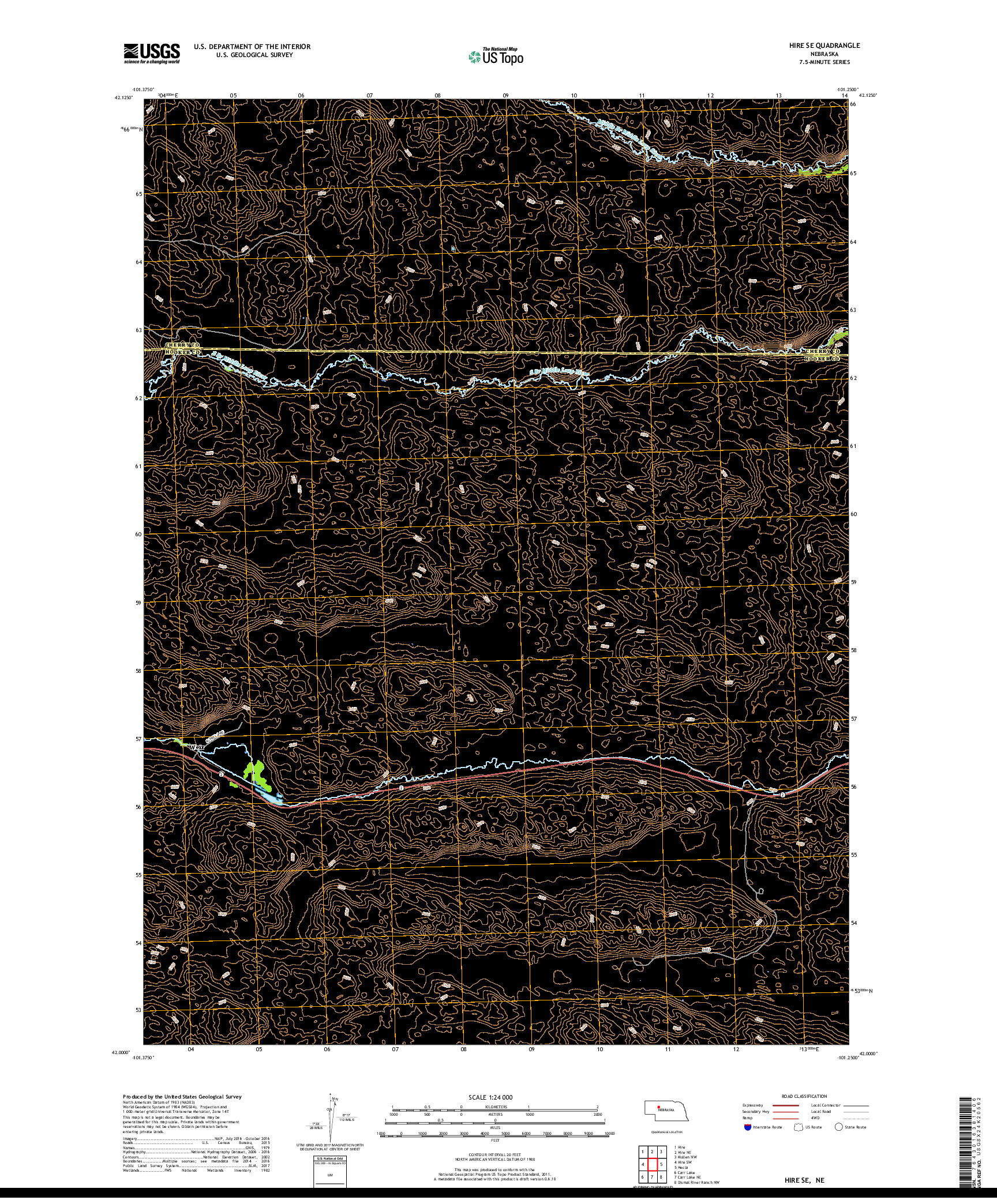 USGS US TOPO 7.5-MINUTE MAP FOR HIRE SE, NE 2017