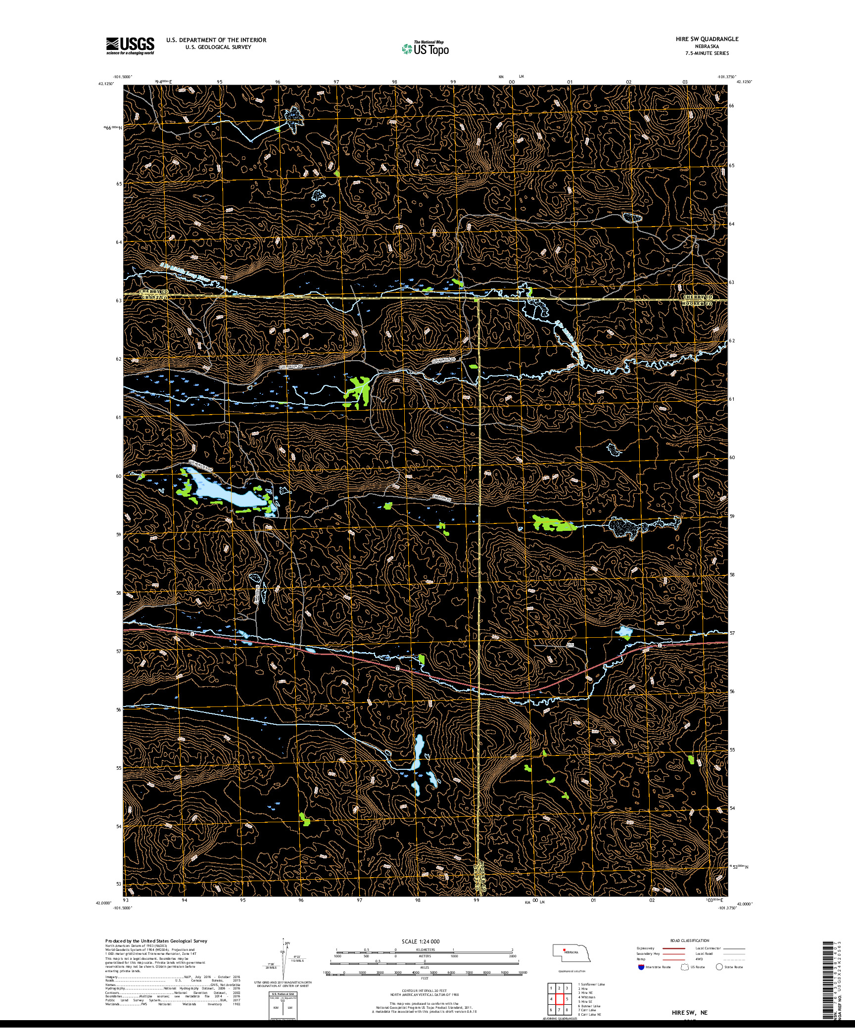 USGS US TOPO 7.5-MINUTE MAP FOR HIRE SW, NE 2017