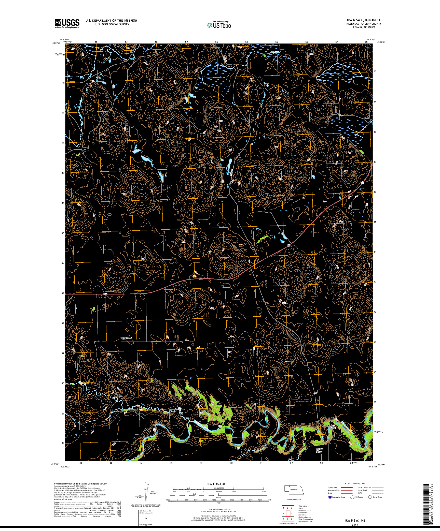 USGS US TOPO 7.5-MINUTE MAP FOR IRWIN SW, NE 2017