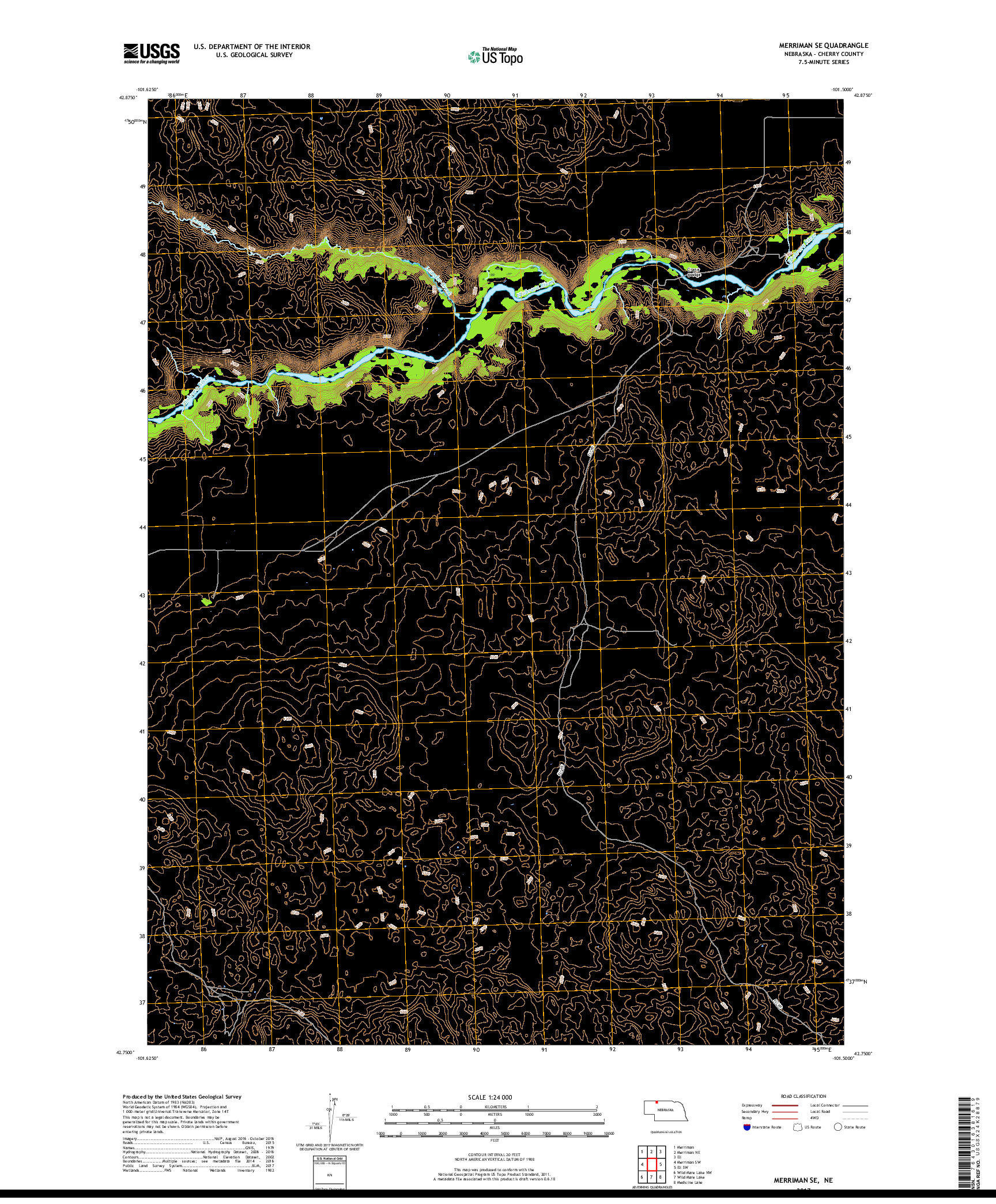 USGS US TOPO 7.5-MINUTE MAP FOR MERRIMAN SE, NE 2017