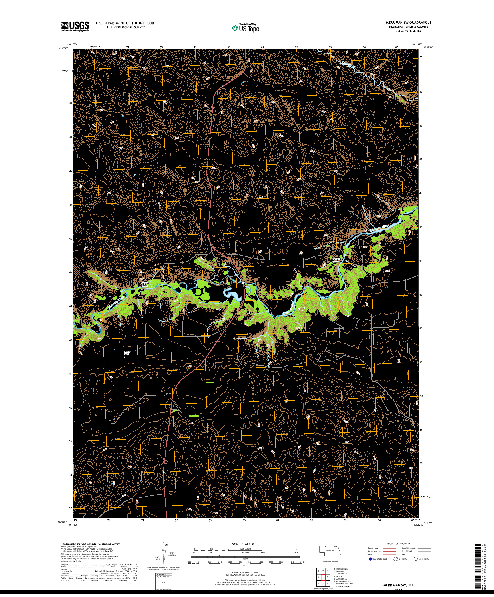 USGS US TOPO 7.5-MINUTE MAP FOR MERRIMAN SW, NE 2017
