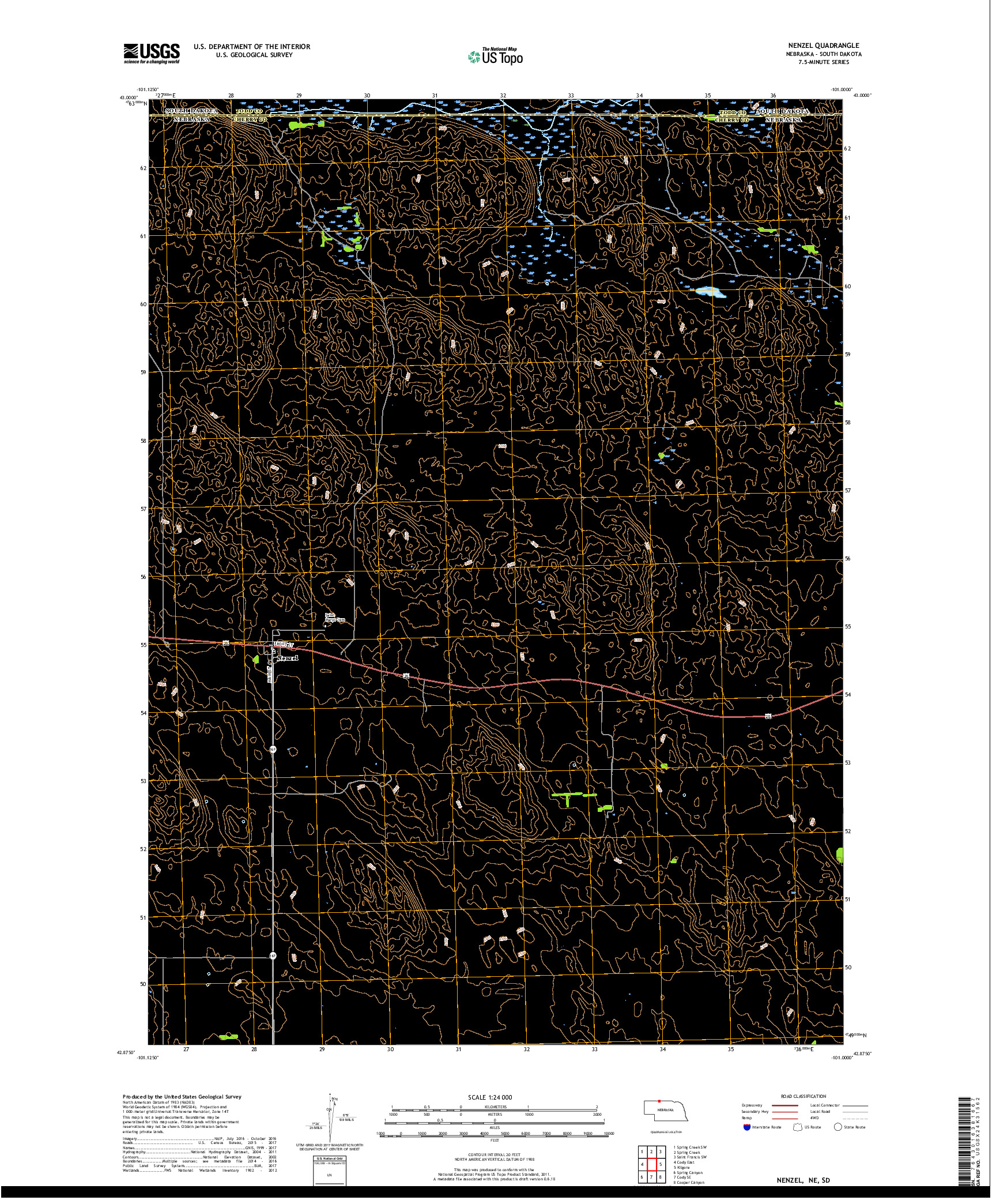 USGS US TOPO 7.5-MINUTE MAP FOR NENZEL, NE,SD 2017