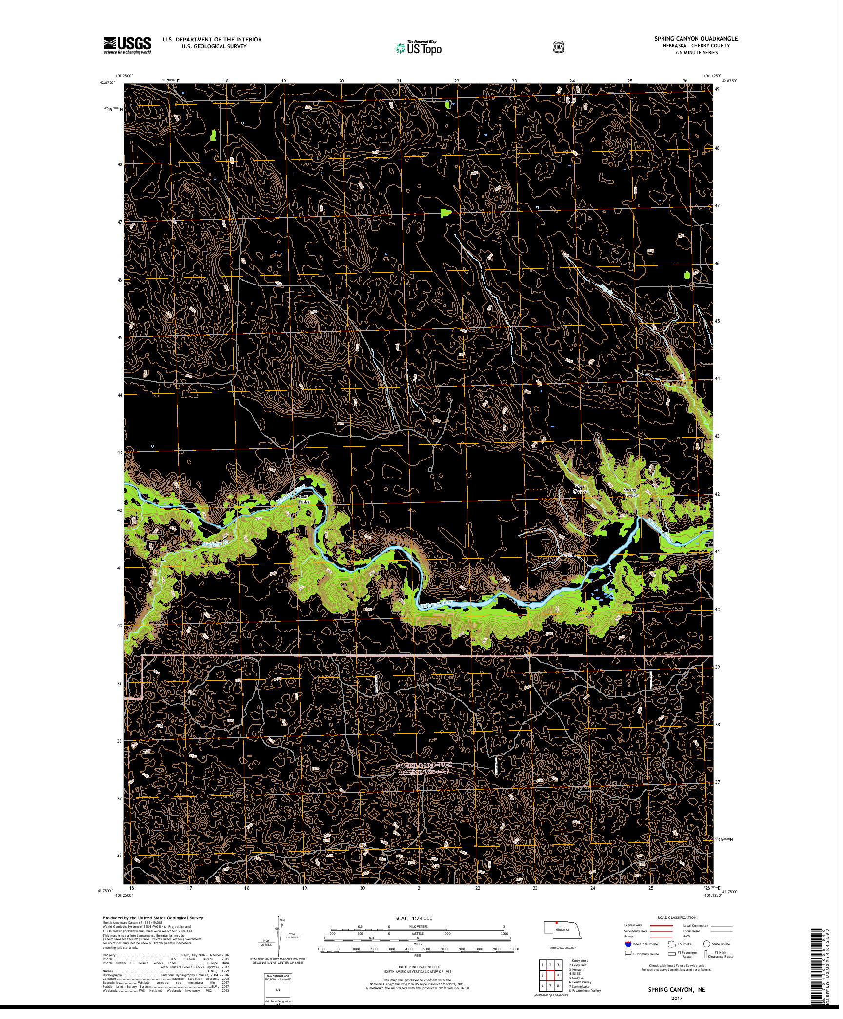 USGS US TOPO 7.5-MINUTE MAP FOR SPRING CANYON, NE 2017