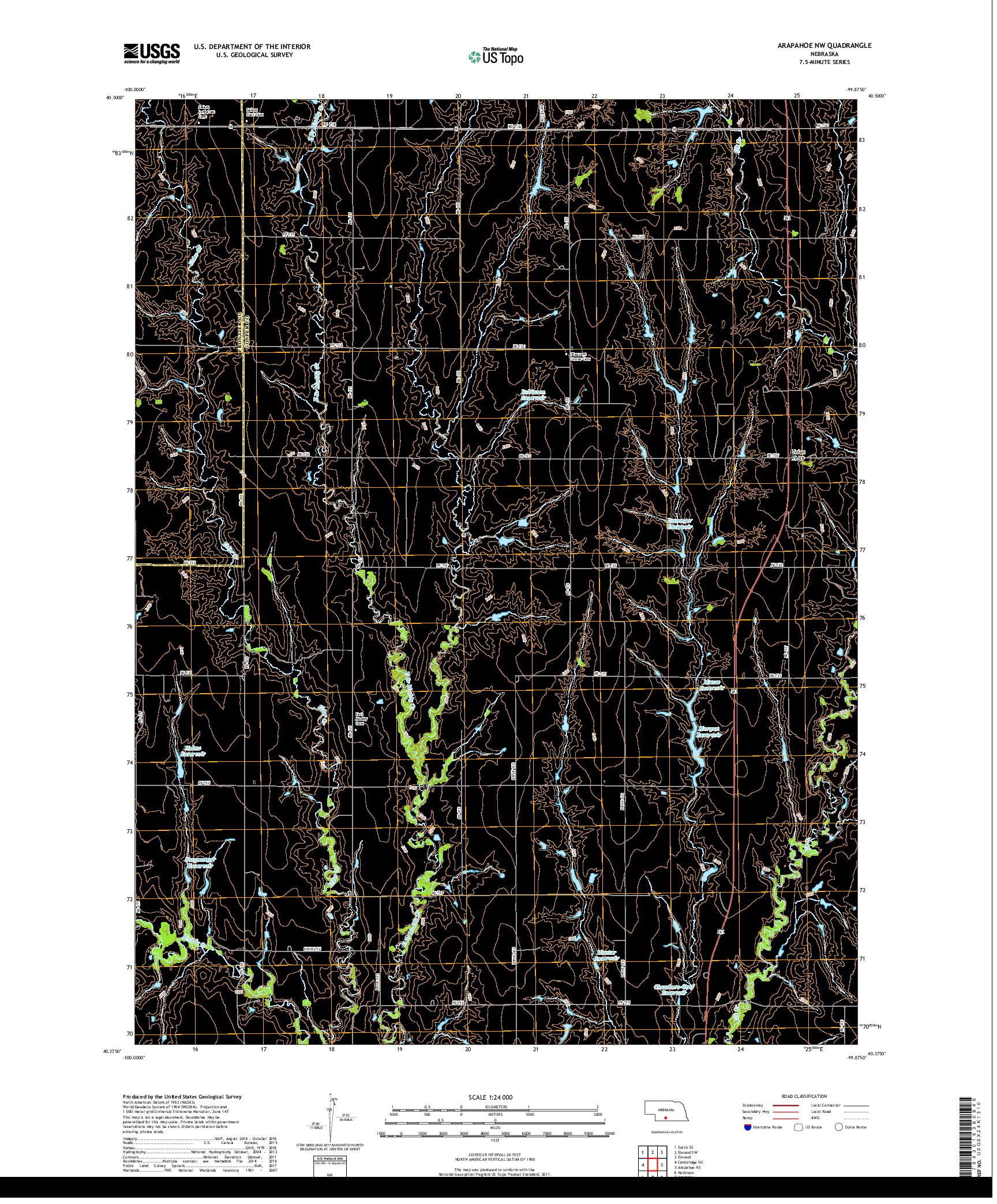 USGS US TOPO 7.5-MINUTE MAP FOR ARAPAHOE NW, NE 2017