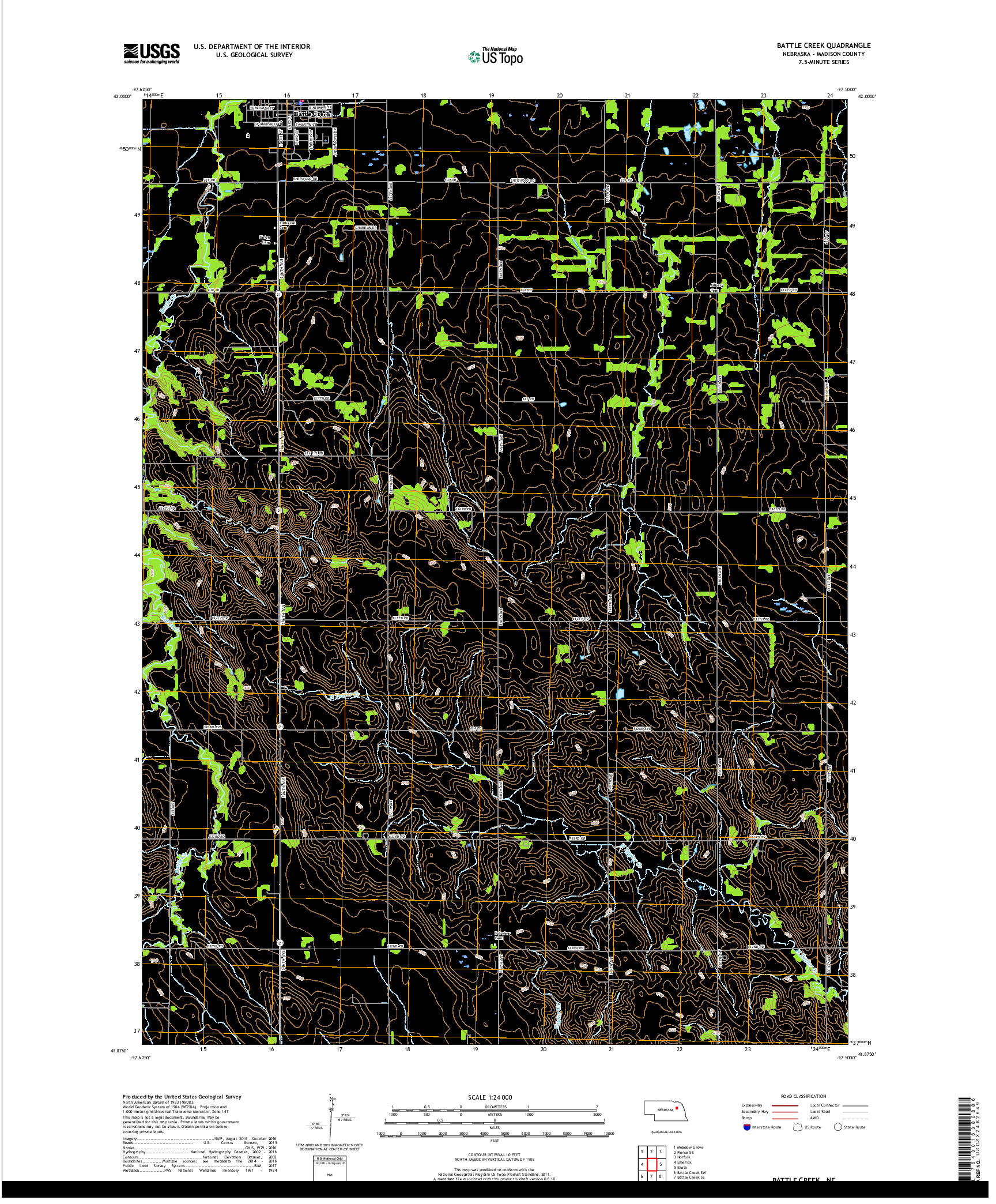 USGS US TOPO 7.5-MINUTE MAP FOR BATTLE CREEK, NE 2017