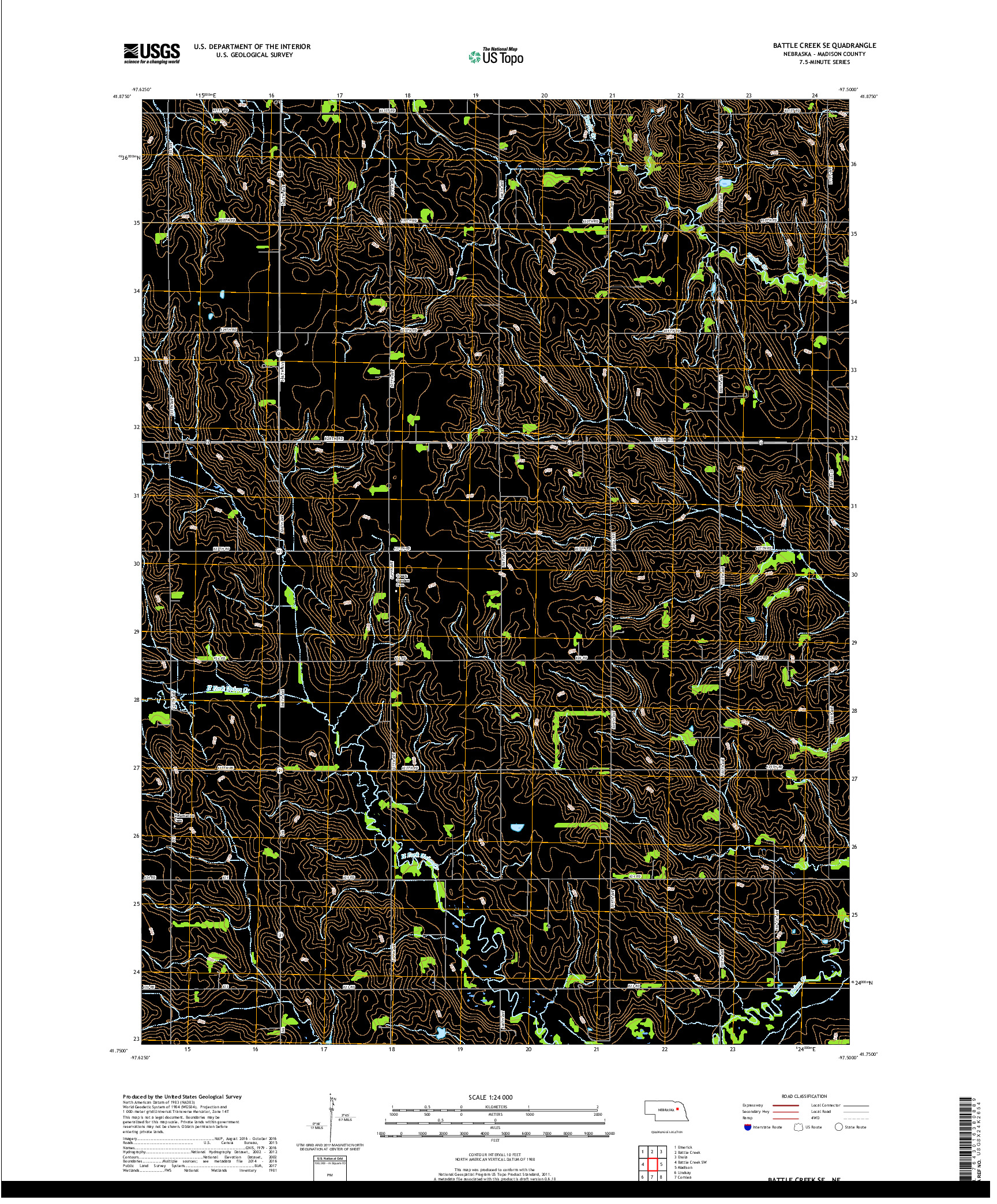 USGS US TOPO 7.5-MINUTE MAP FOR BATTLE CREEK SE, NE 2017