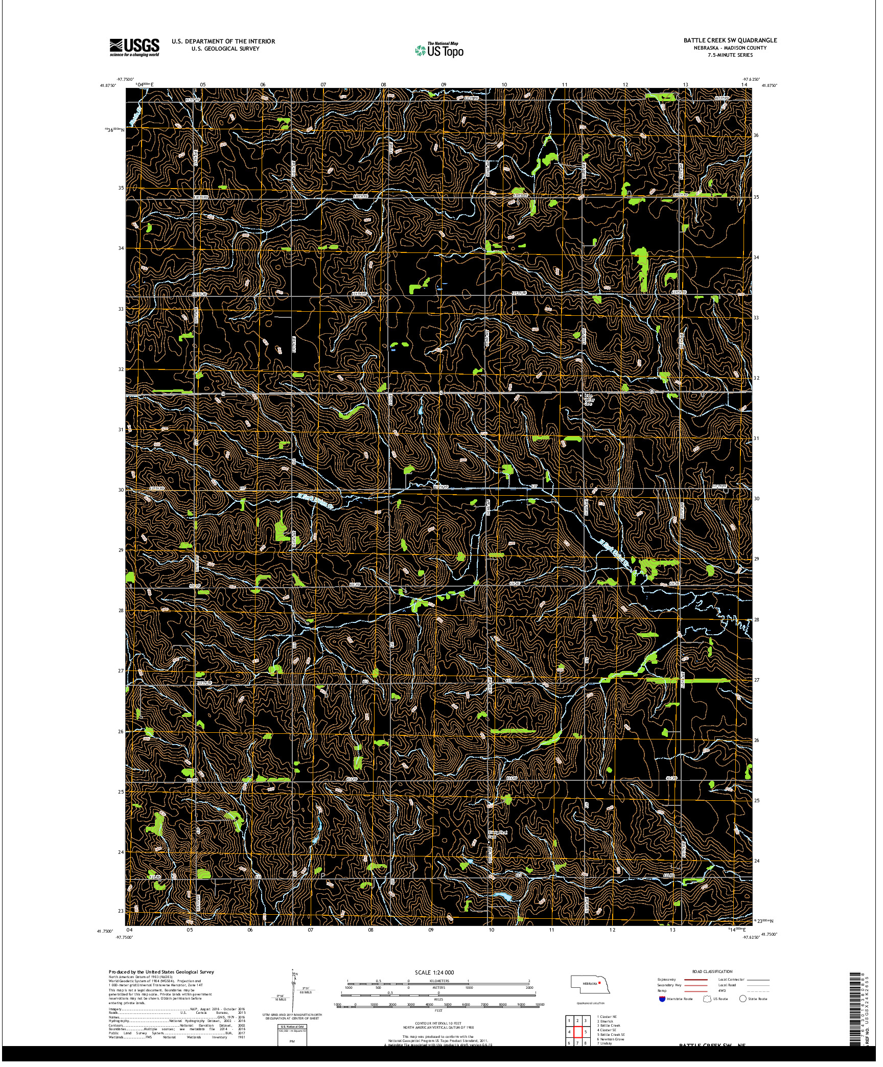 USGS US TOPO 7.5-MINUTE MAP FOR BATTLE CREEK SW, NE 2017