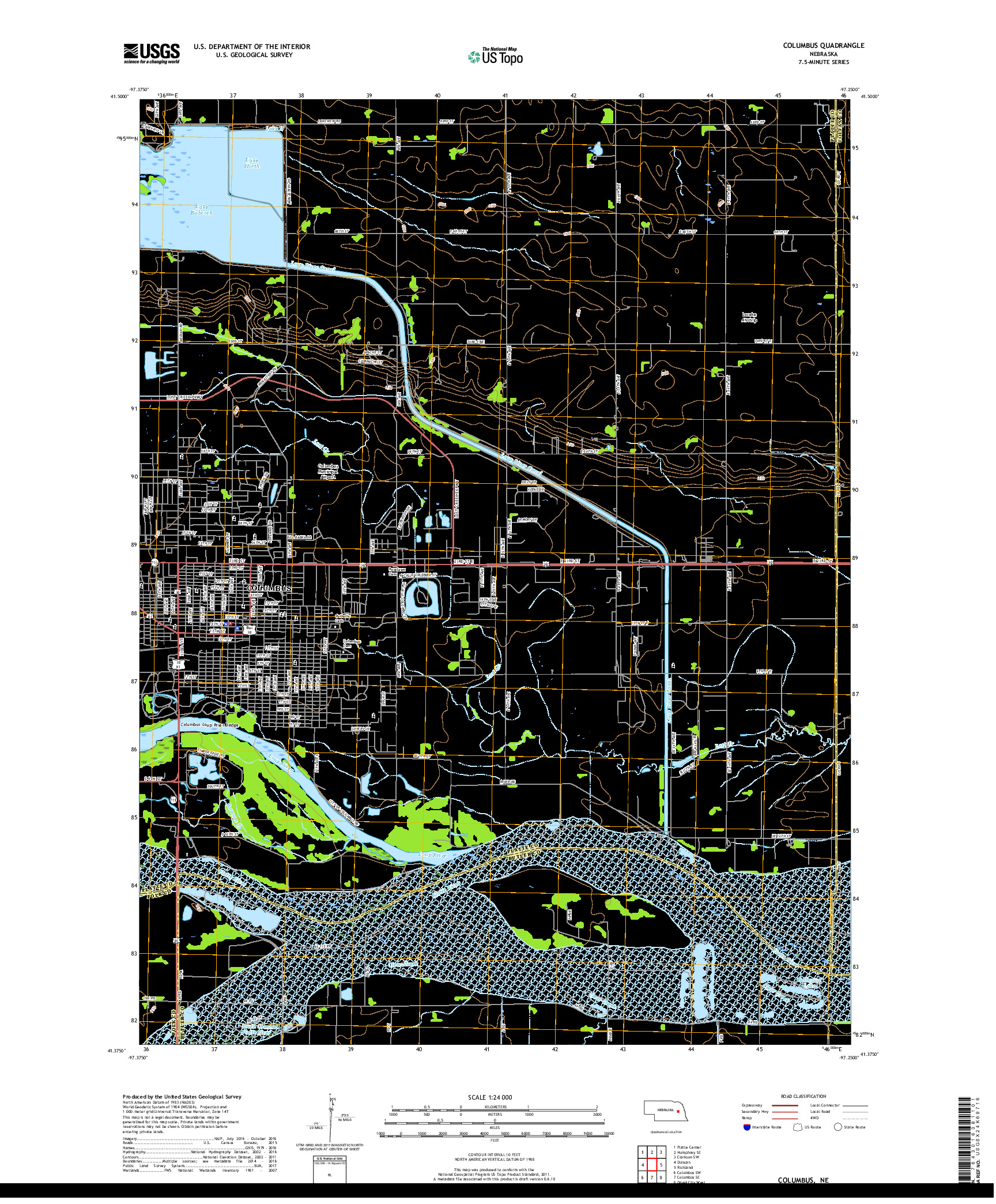 USGS US TOPO 7.5-MINUTE MAP FOR COLUMBUS, NE 2017