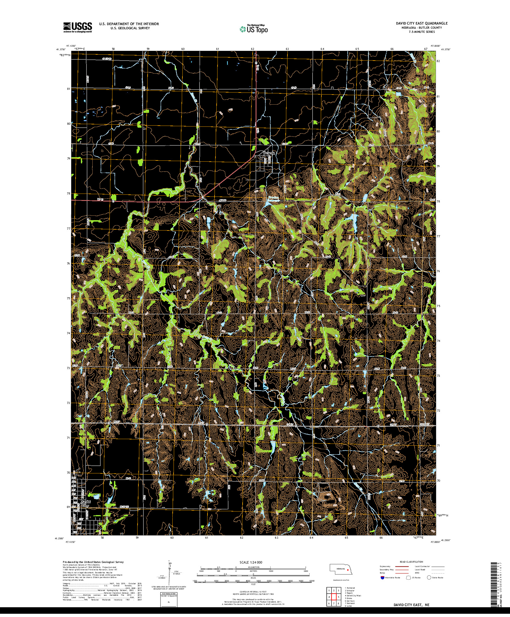 USGS US TOPO 7.5-MINUTE MAP FOR DAVID CITY EAST, NE 2017