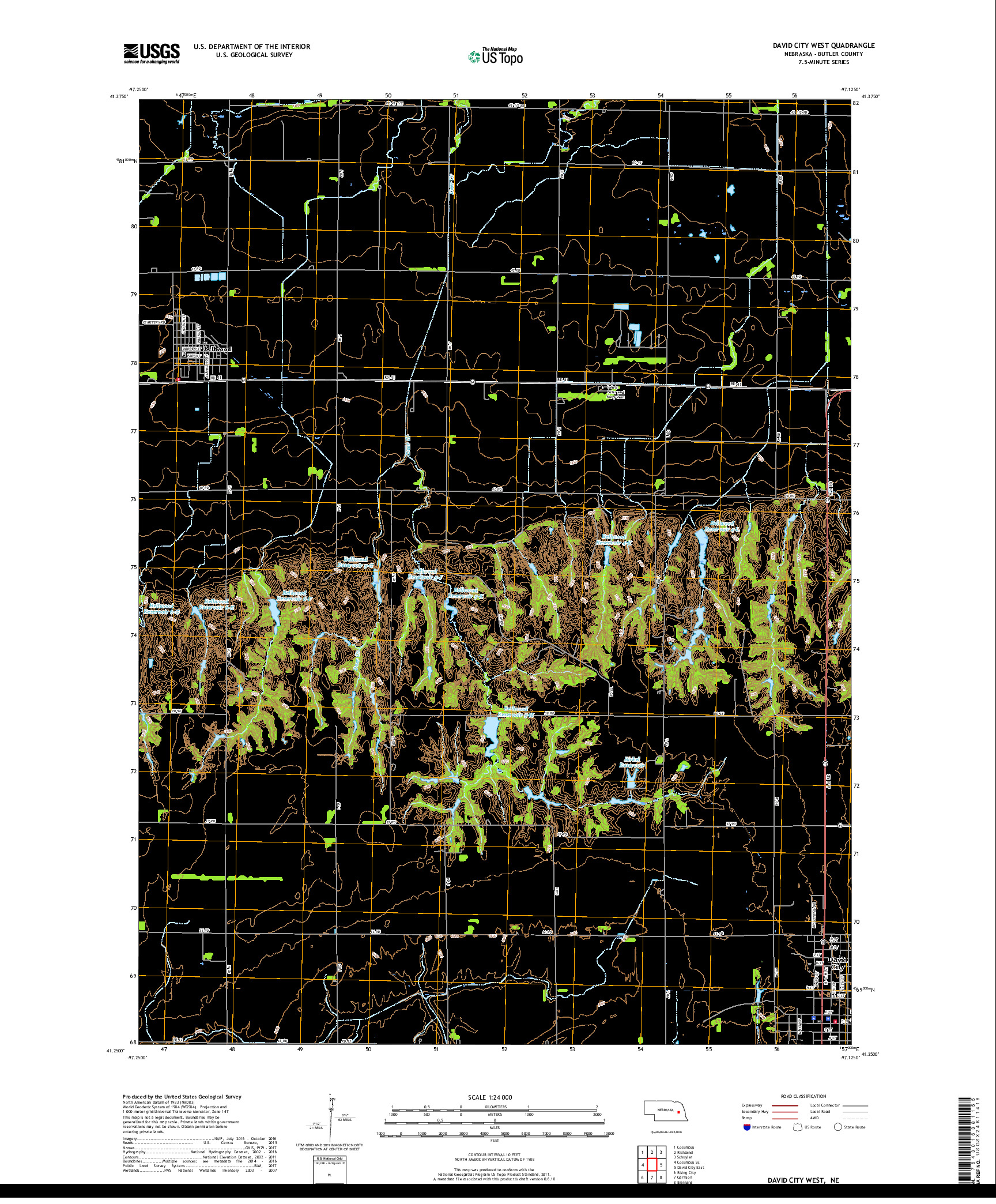 USGS US TOPO 7.5-MINUTE MAP FOR DAVID CITY WEST, NE 2017