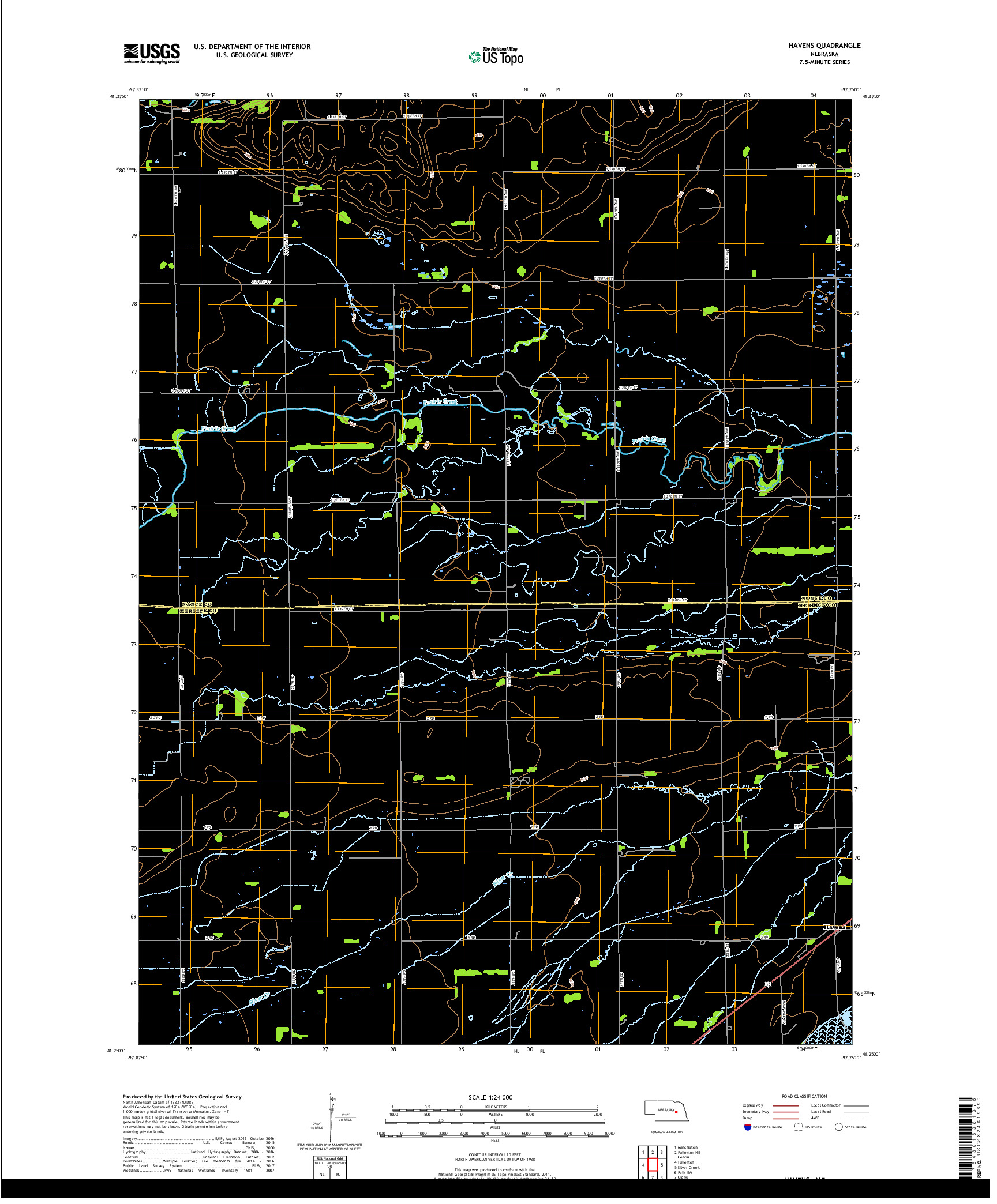 USGS US TOPO 7.5-MINUTE MAP FOR HAVENS, NE 2017