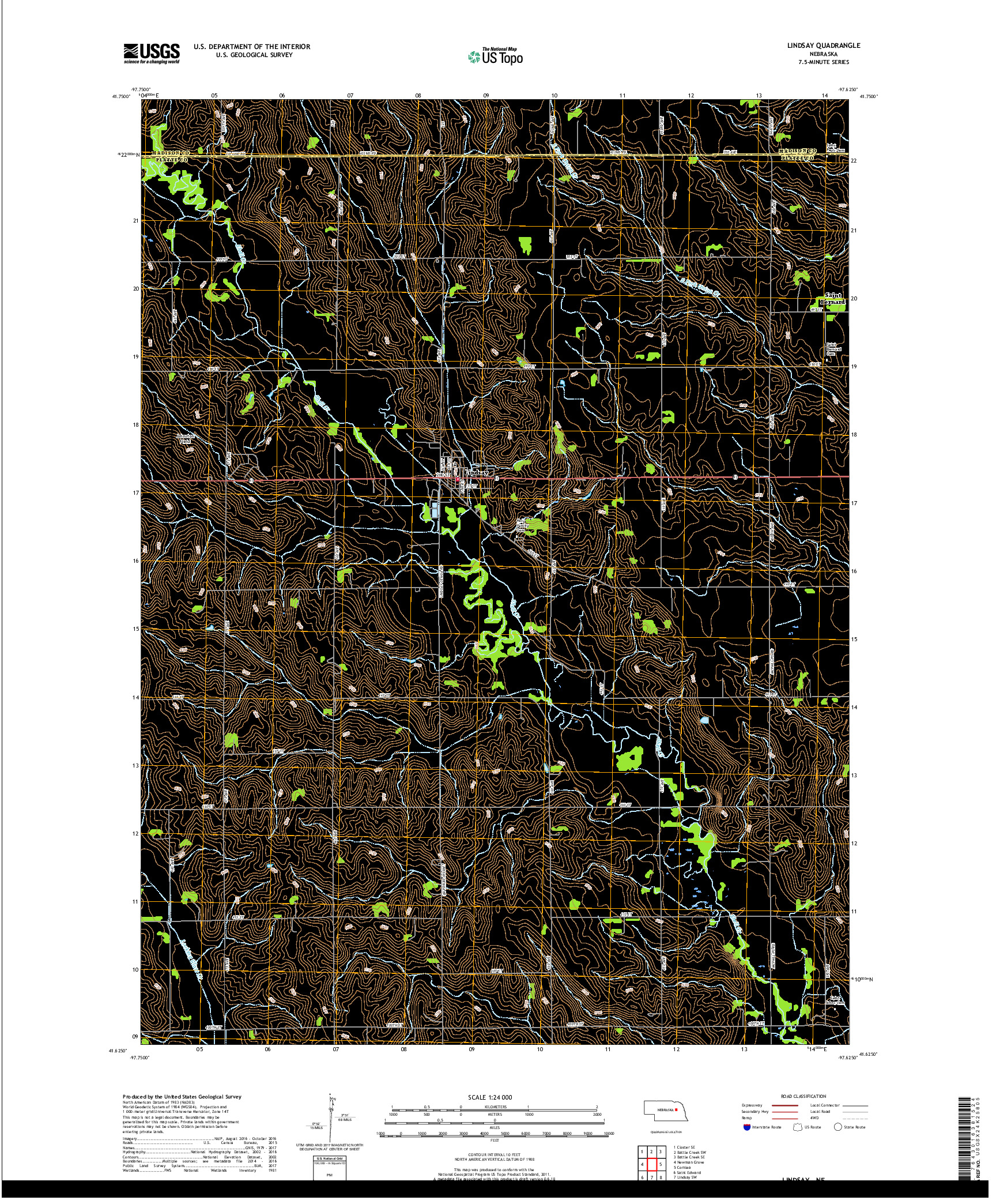 USGS US TOPO 7.5-MINUTE MAP FOR LINDSAY, NE 2017