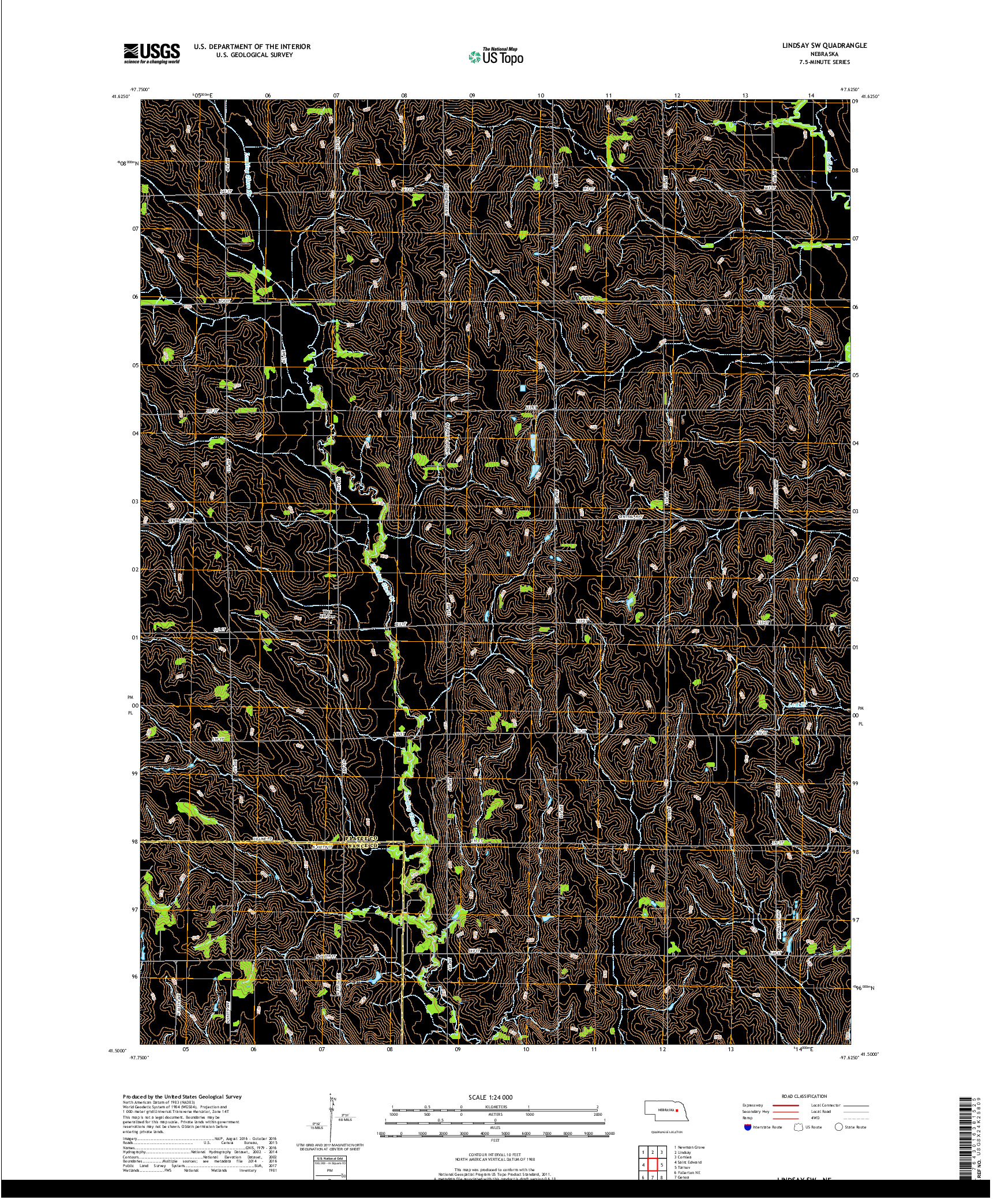 USGS US TOPO 7.5-MINUTE MAP FOR LINDSAY SW, NE 2017