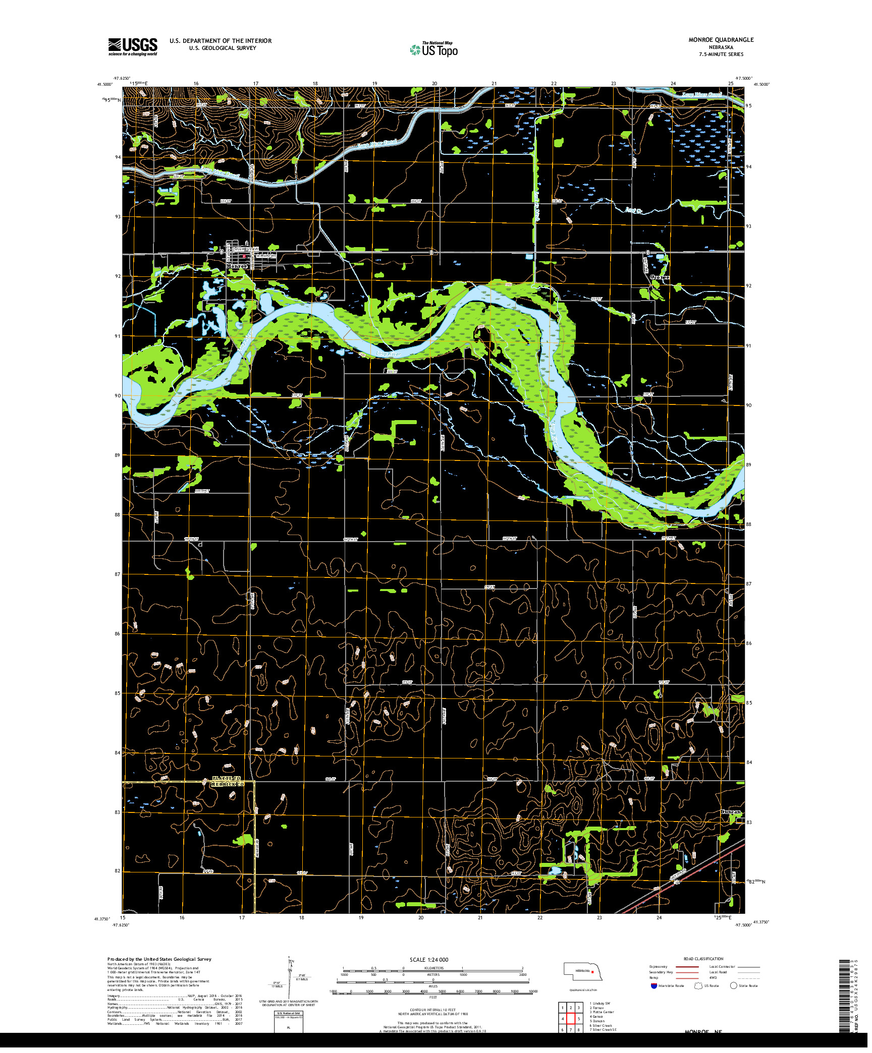 USGS US TOPO 7.5-MINUTE MAP FOR MONROE, NE 2017