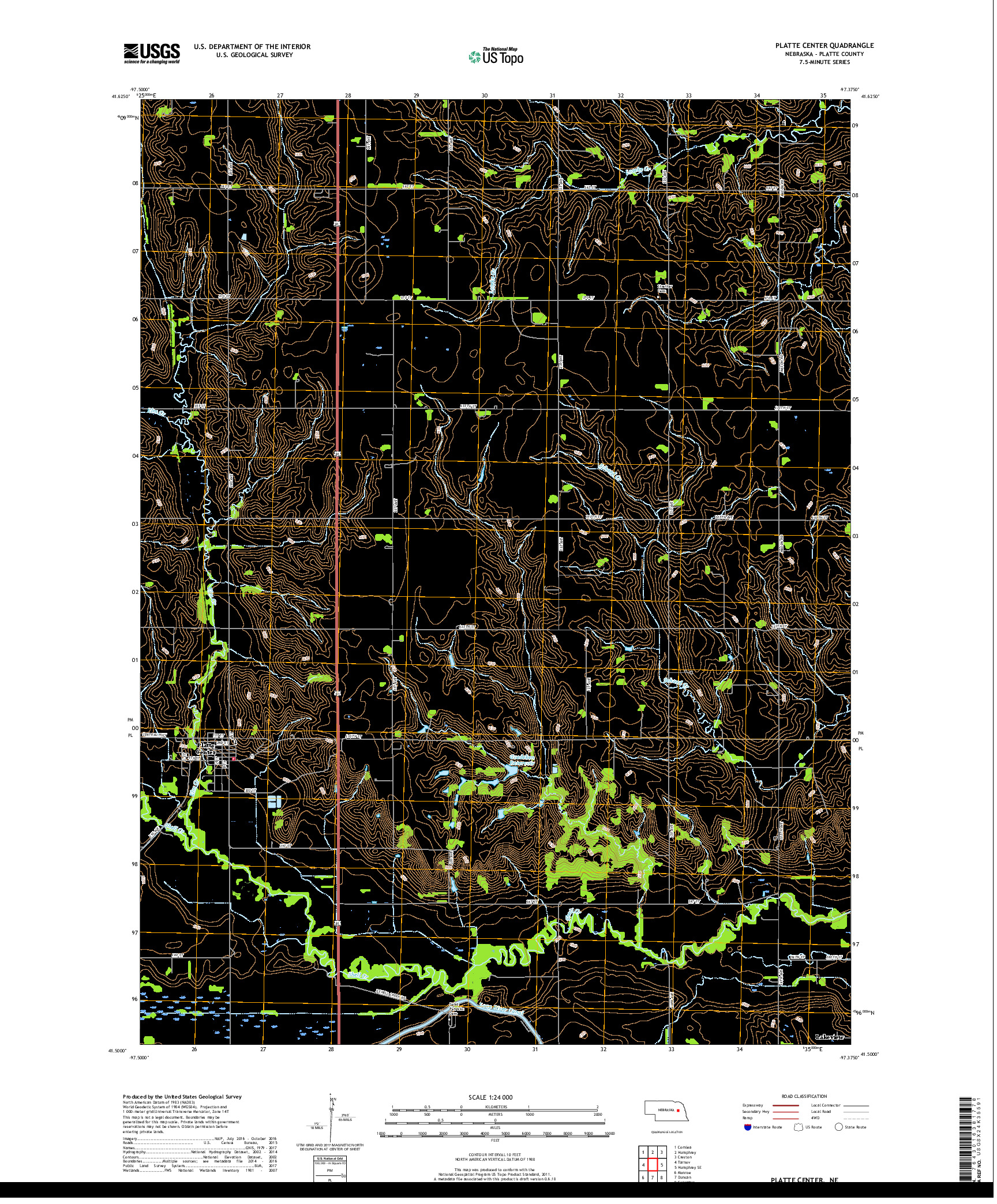 USGS US TOPO 7.5-MINUTE MAP FOR PLATTE CENTER, NE 2017