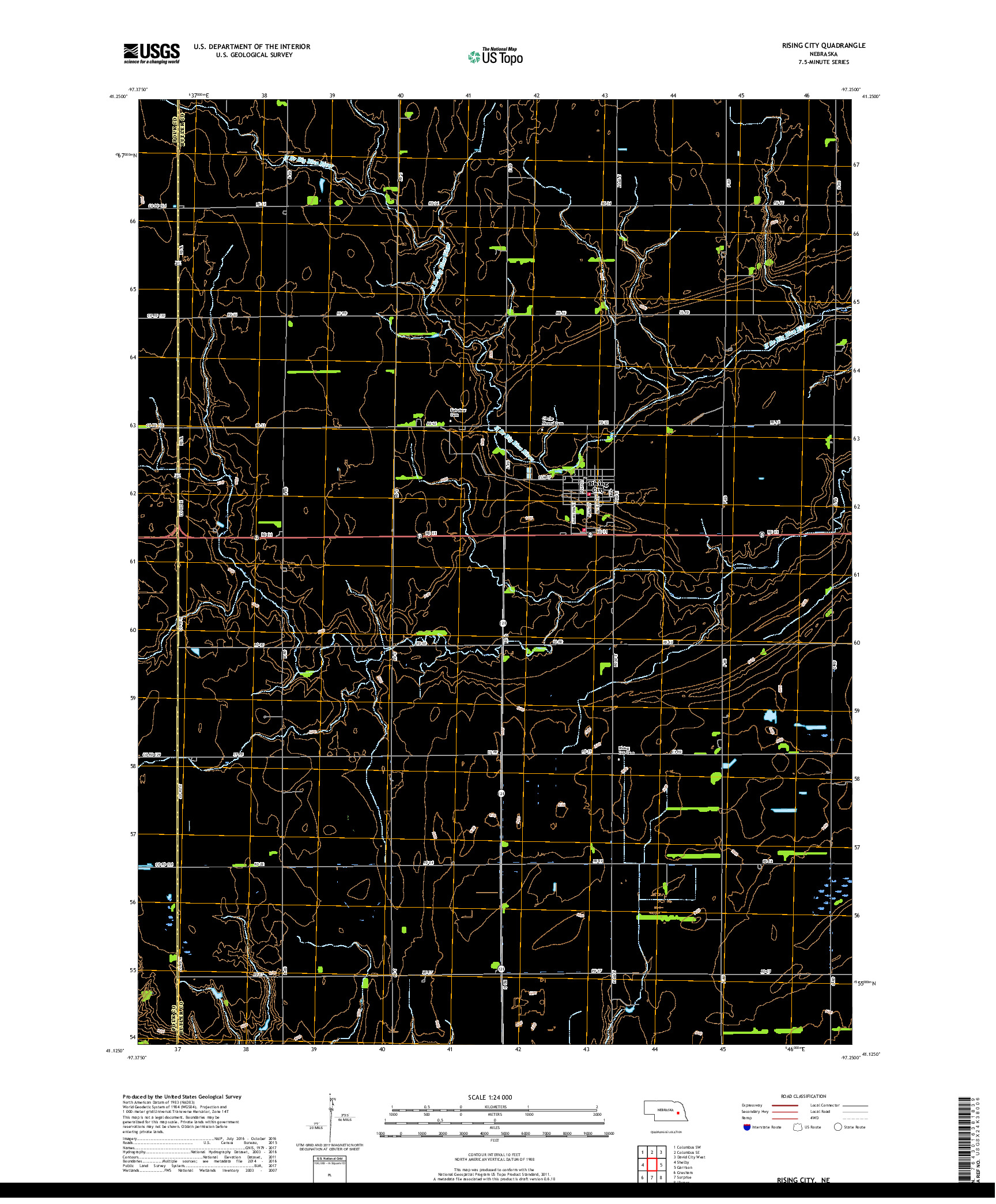 USGS US TOPO 7.5-MINUTE MAP FOR RISING CITY, NE 2017