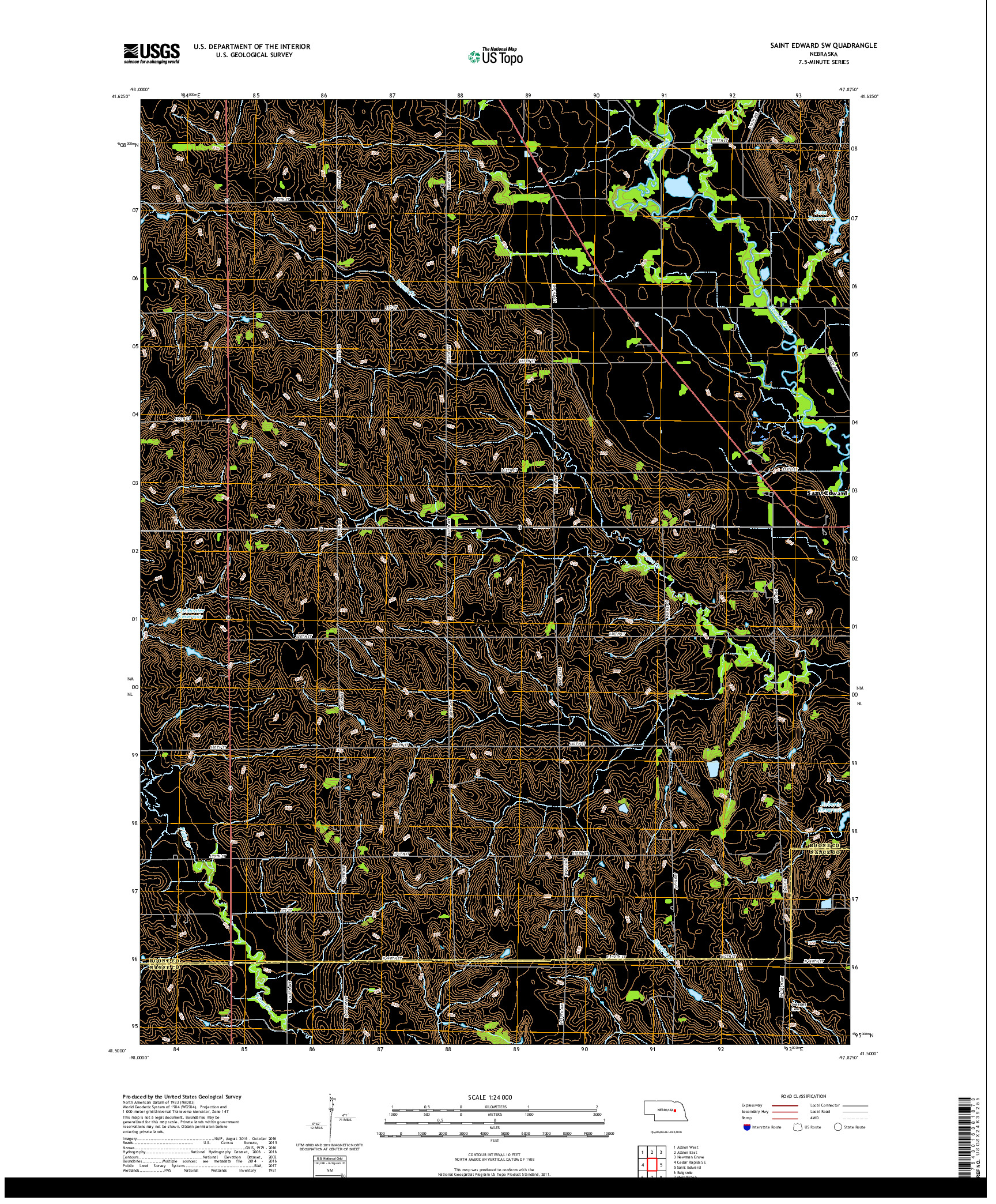 USGS US TOPO 7.5-MINUTE MAP FOR SAINT EDWARD SW, NE 2017