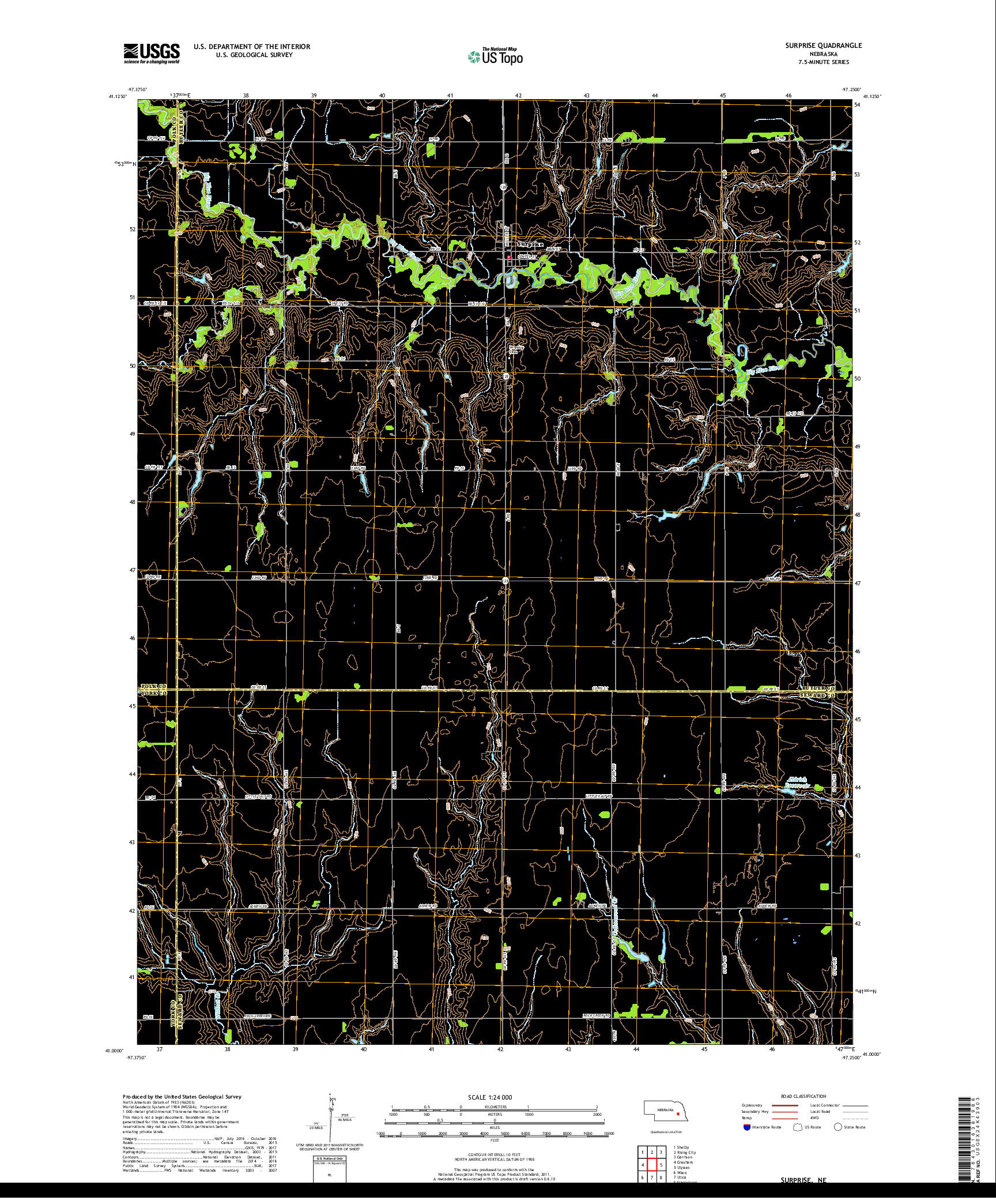 USGS US TOPO 7.5-MINUTE MAP FOR SURPRISE, NE 2017