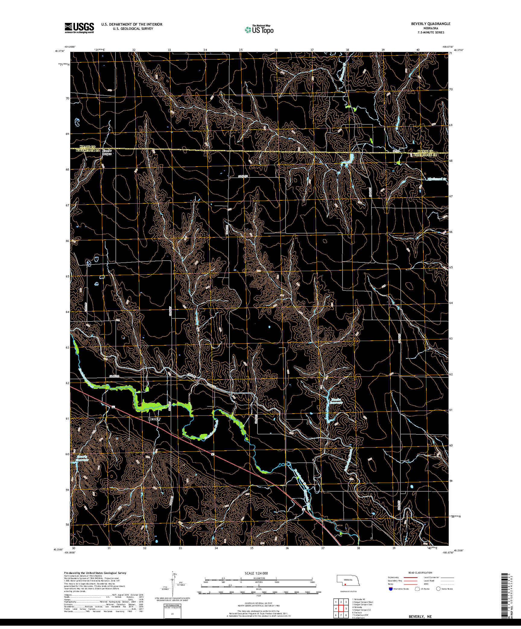 USGS US TOPO 7.5-MINUTE MAP FOR BEVERLY, NE 2017