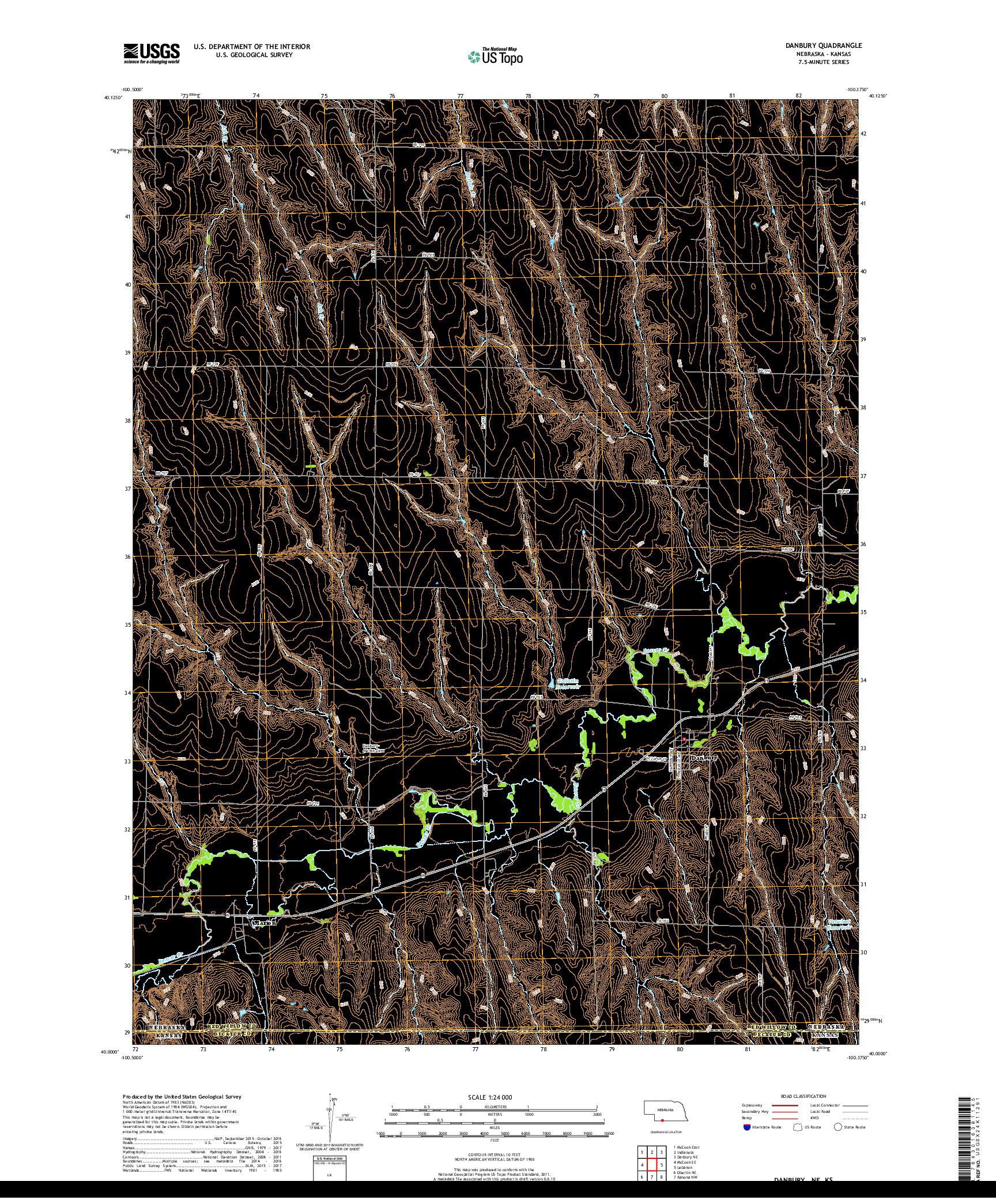 USGS US TOPO 7.5-MINUTE MAP FOR DANBURY, NE,KS 2017