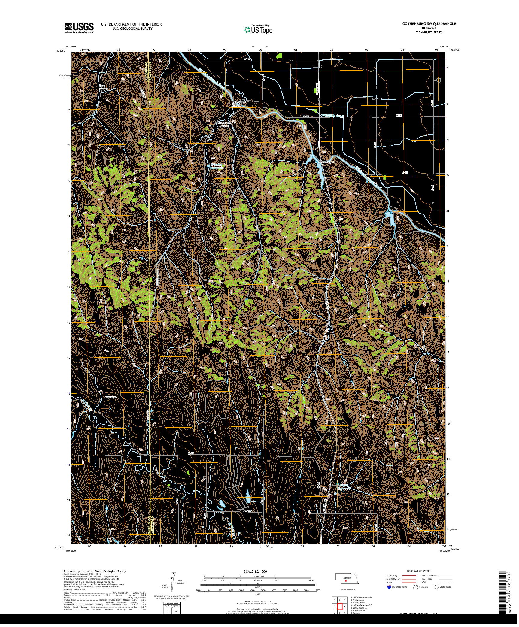 USGS US TOPO 7.5-MINUTE MAP FOR GOTHENBURG SW, NE 2017