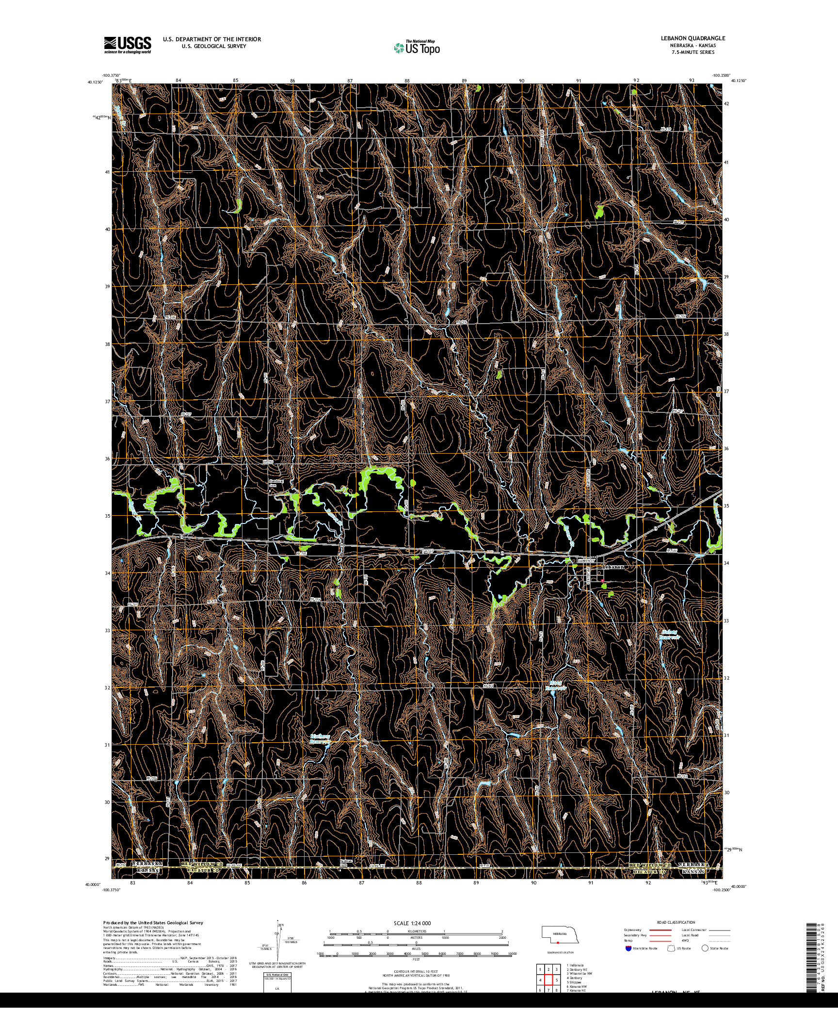USGS US TOPO 7.5-MINUTE MAP FOR LEBANON, NE,KS 2017
