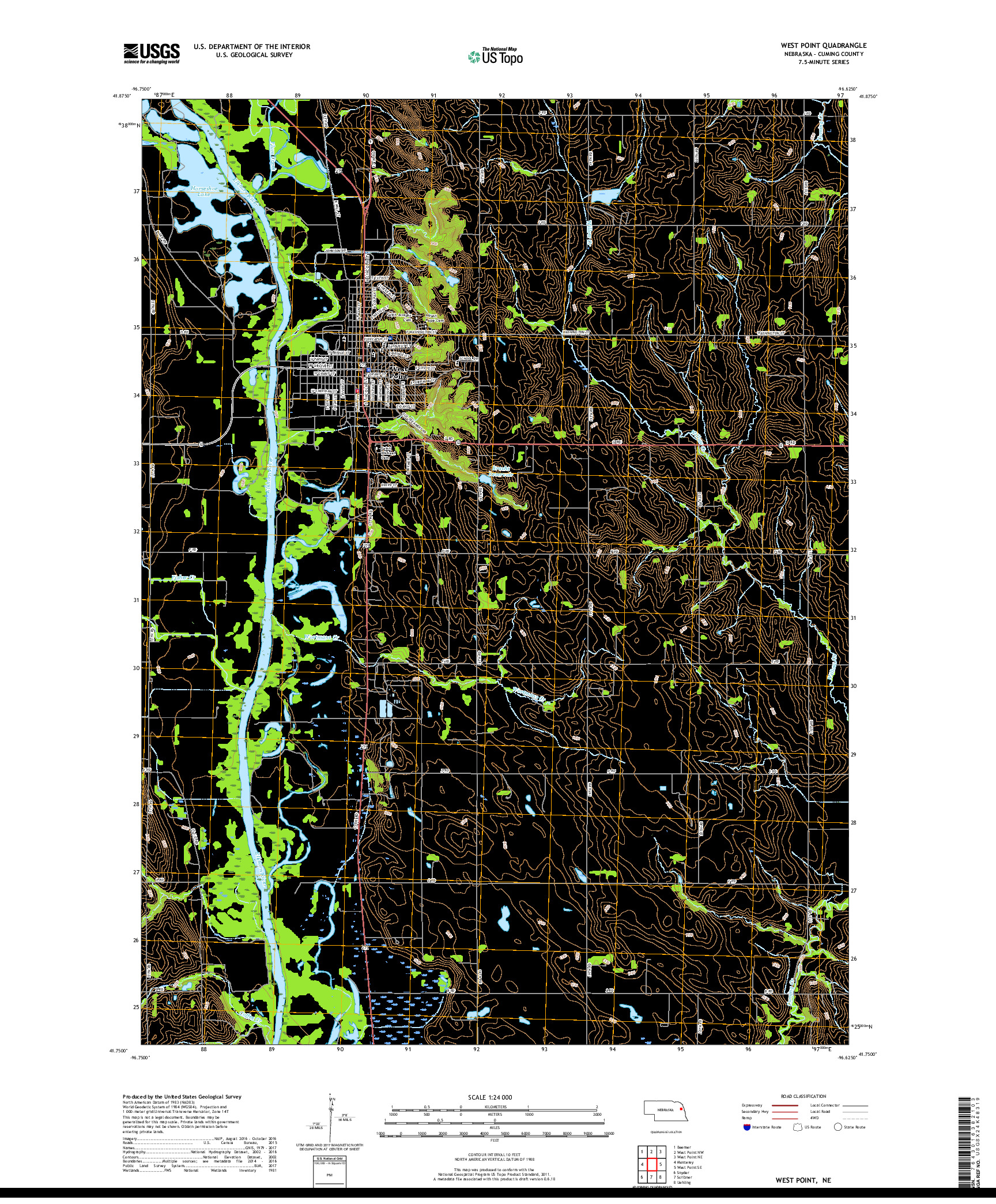 USGS US TOPO 7.5-MINUTE MAP FOR WEST POINT, NE 2017