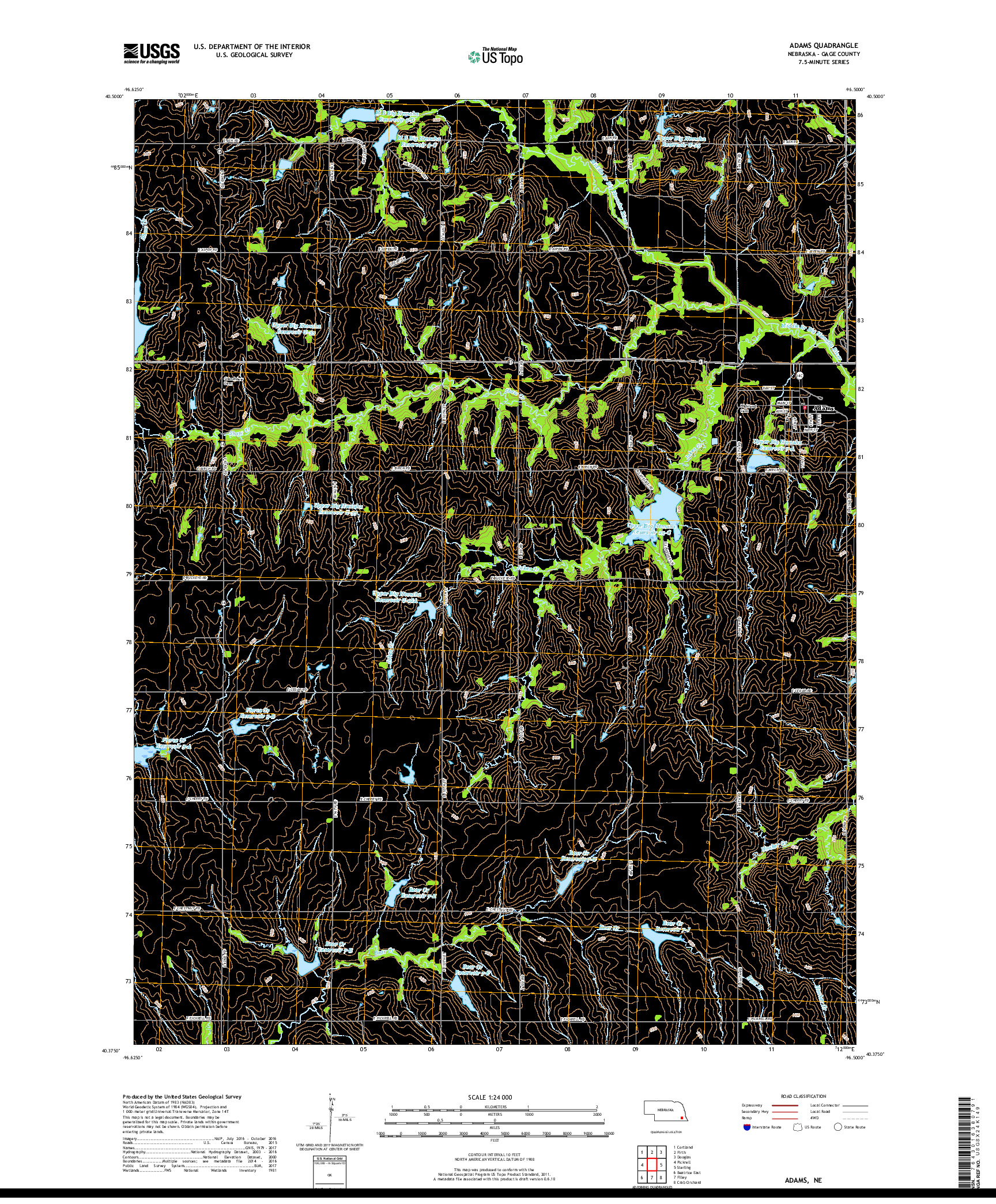 USGS US TOPO 7.5-MINUTE MAP FOR ADAMS, NE 2017