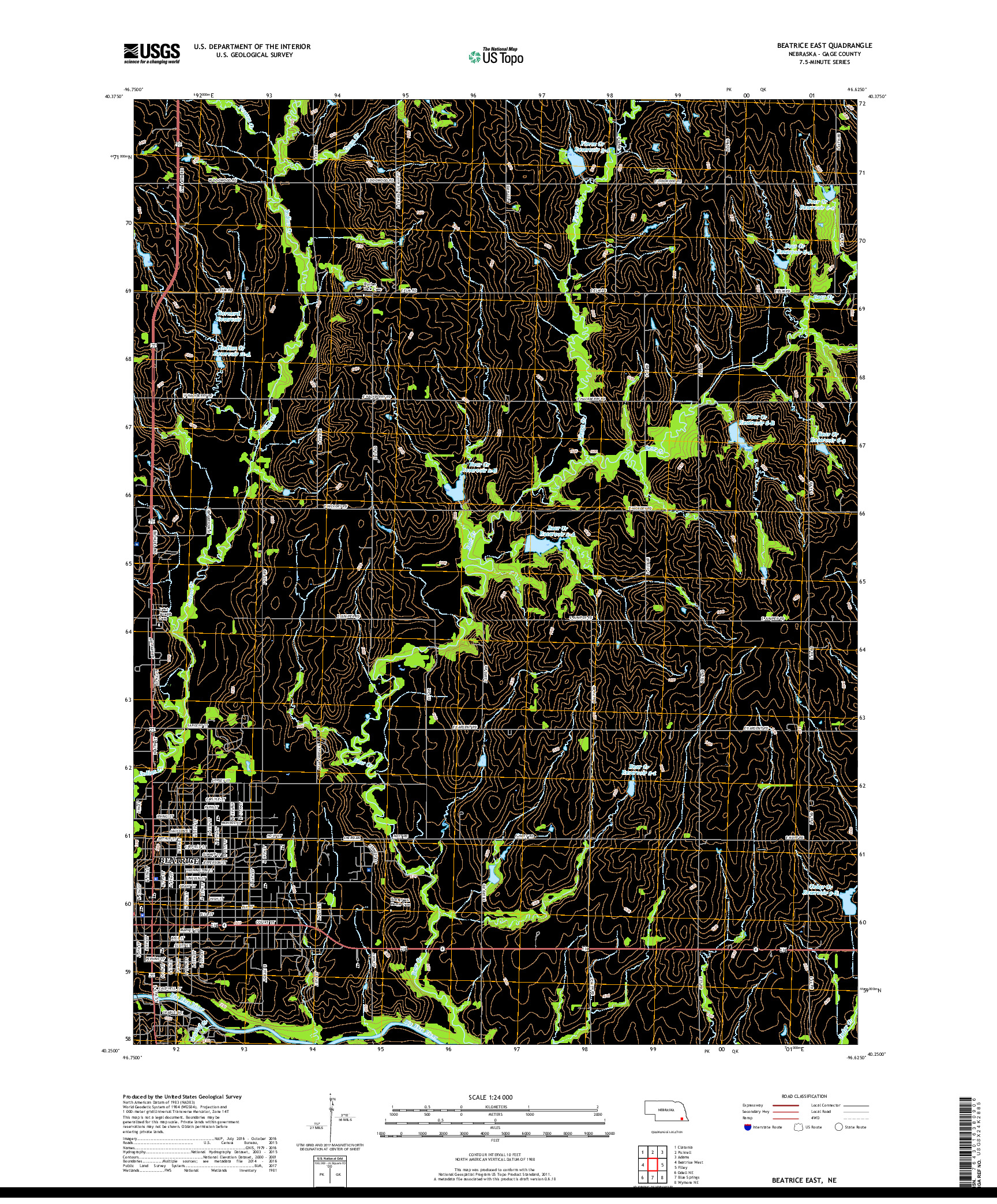 USGS US TOPO 7.5-MINUTE MAP FOR BEATRICE EAST, NE 2017
