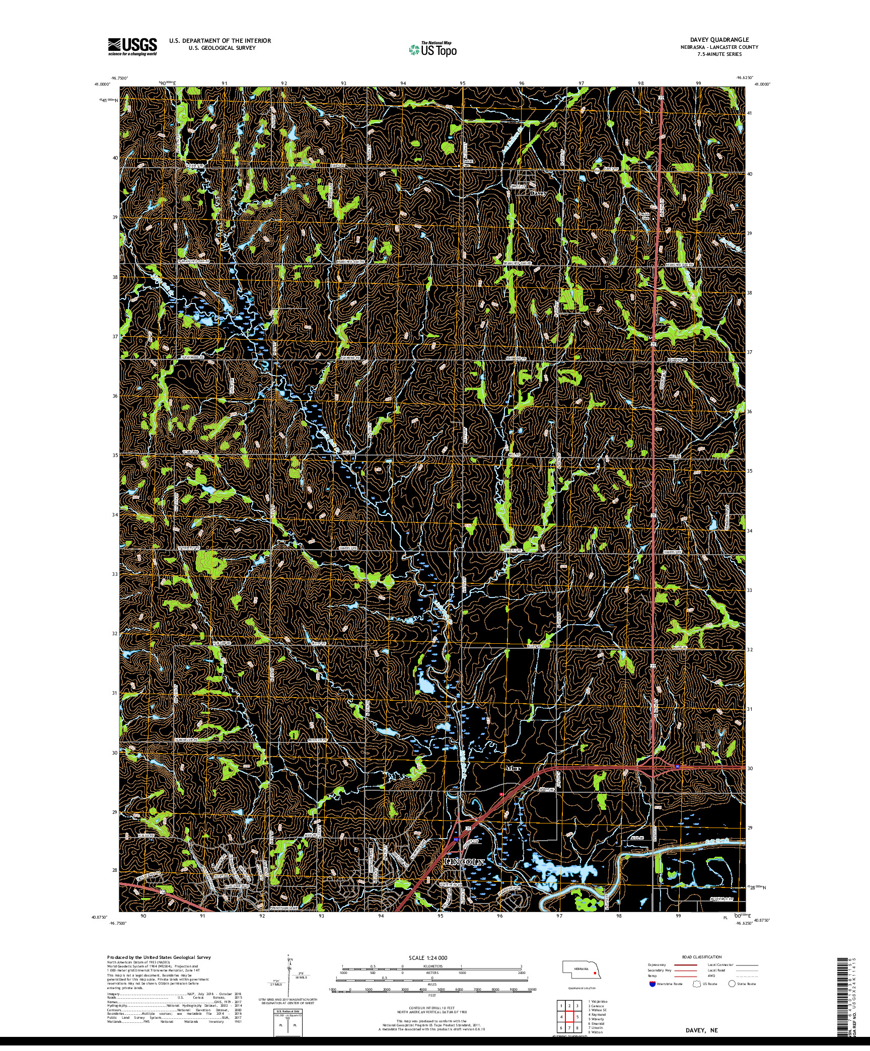 USGS US TOPO 7.5-MINUTE MAP FOR DAVEY, NE 2017