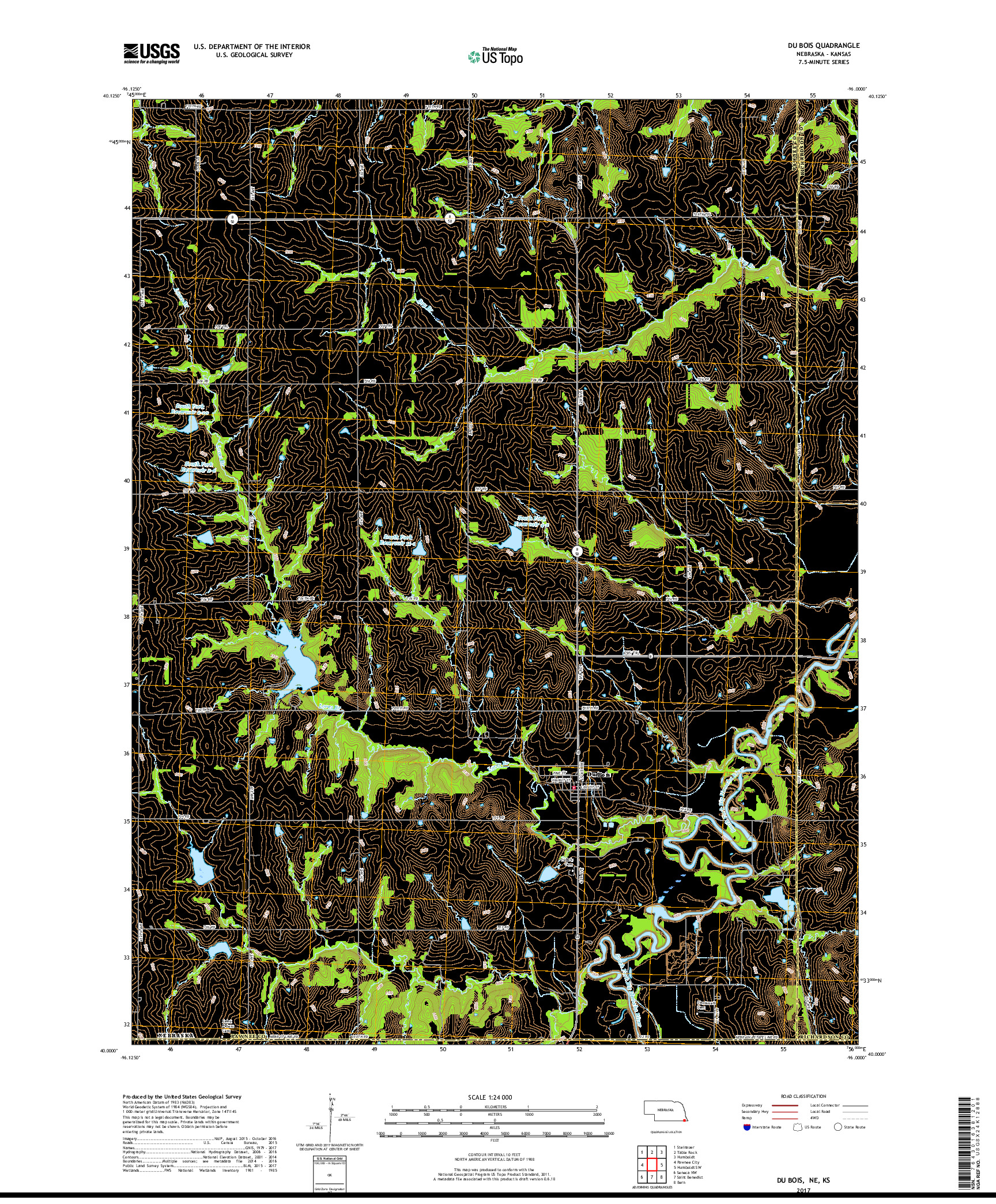 USGS US TOPO 7.5-MINUTE MAP FOR DU BOIS, NE,KS 2017
