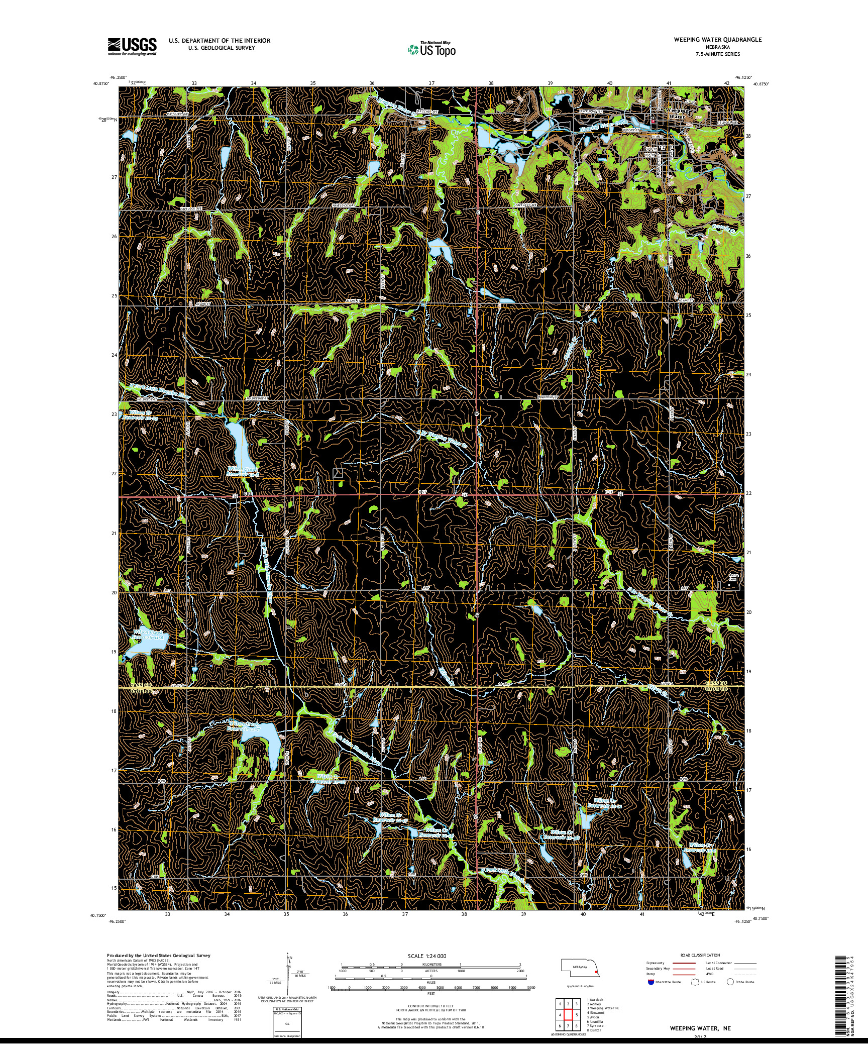 USGS US TOPO 7.5-MINUTE MAP FOR WEEPING WATER, NE 2017