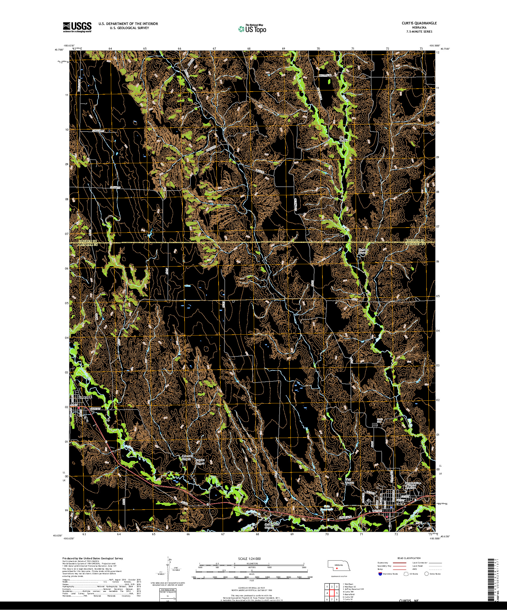 USGS US TOPO 7.5-MINUTE MAP FOR CURTIS, NE 2017