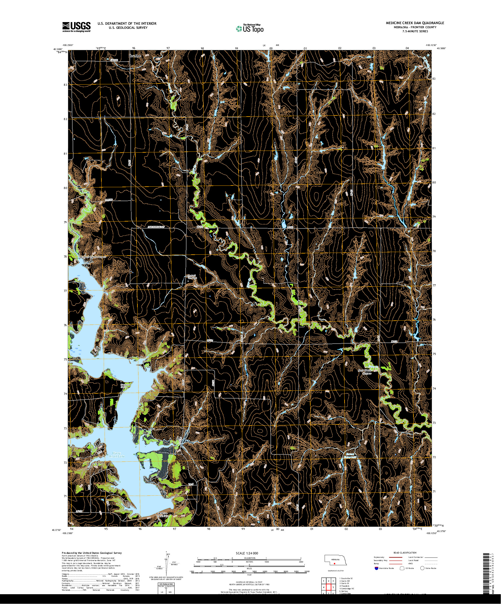 USGS US TOPO 7.5-MINUTE MAP FOR MEDICINE CREEK DAM, NE 2017