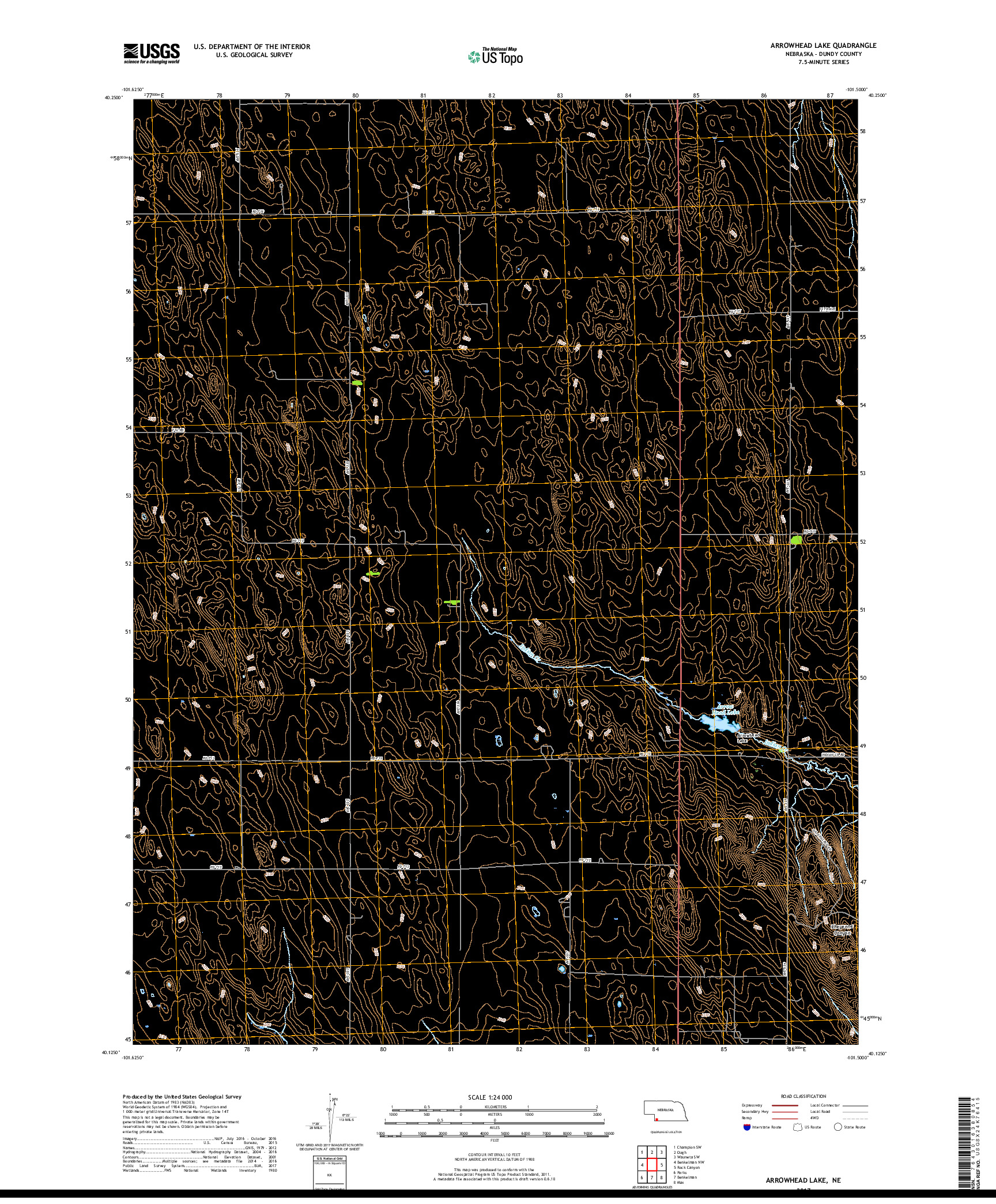 USGS US TOPO 7.5-MINUTE MAP FOR ARROWHEAD LAKE, NE 2017