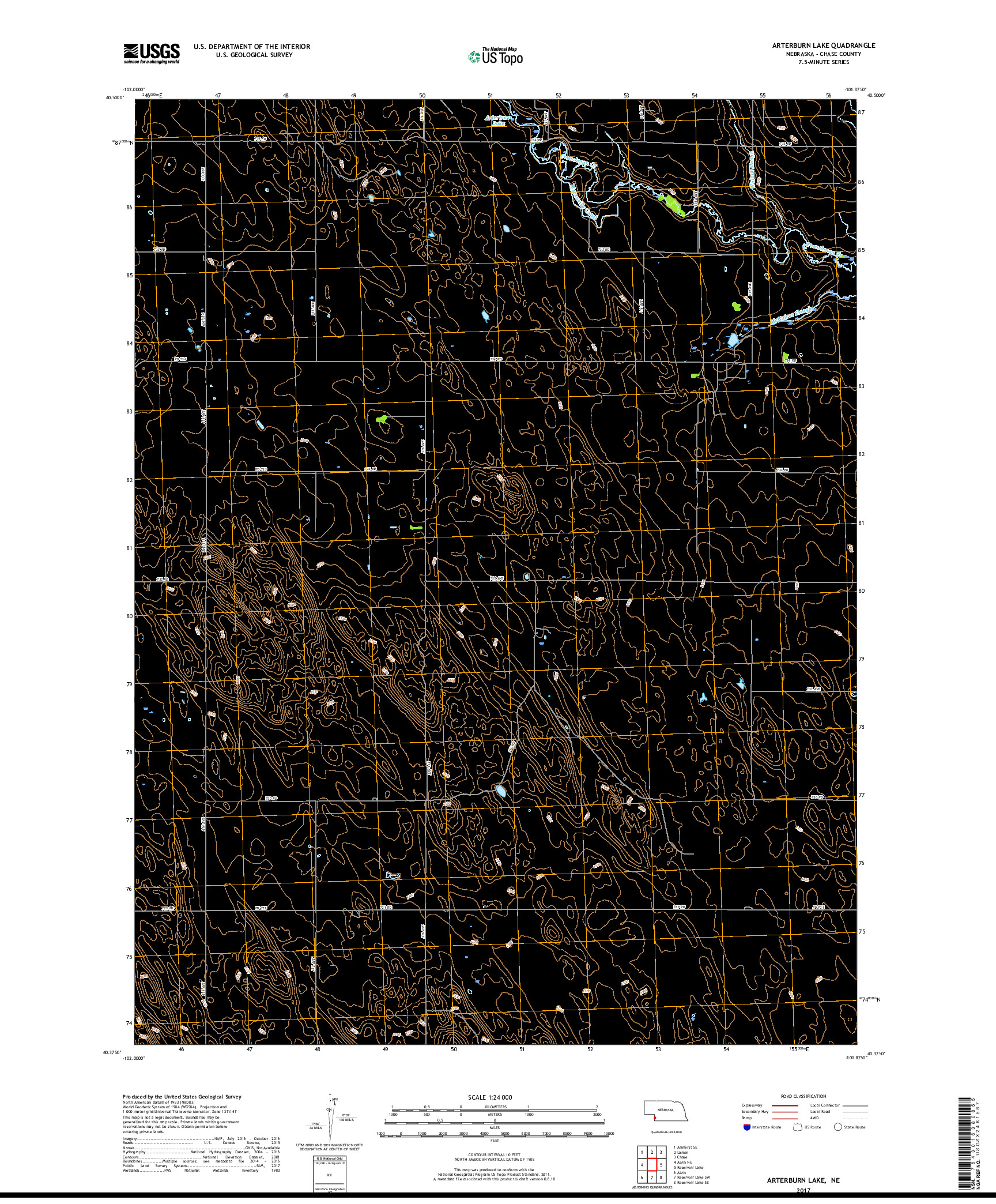 USGS US TOPO 7.5-MINUTE MAP FOR ARTERBURN LAKE, NE 2017