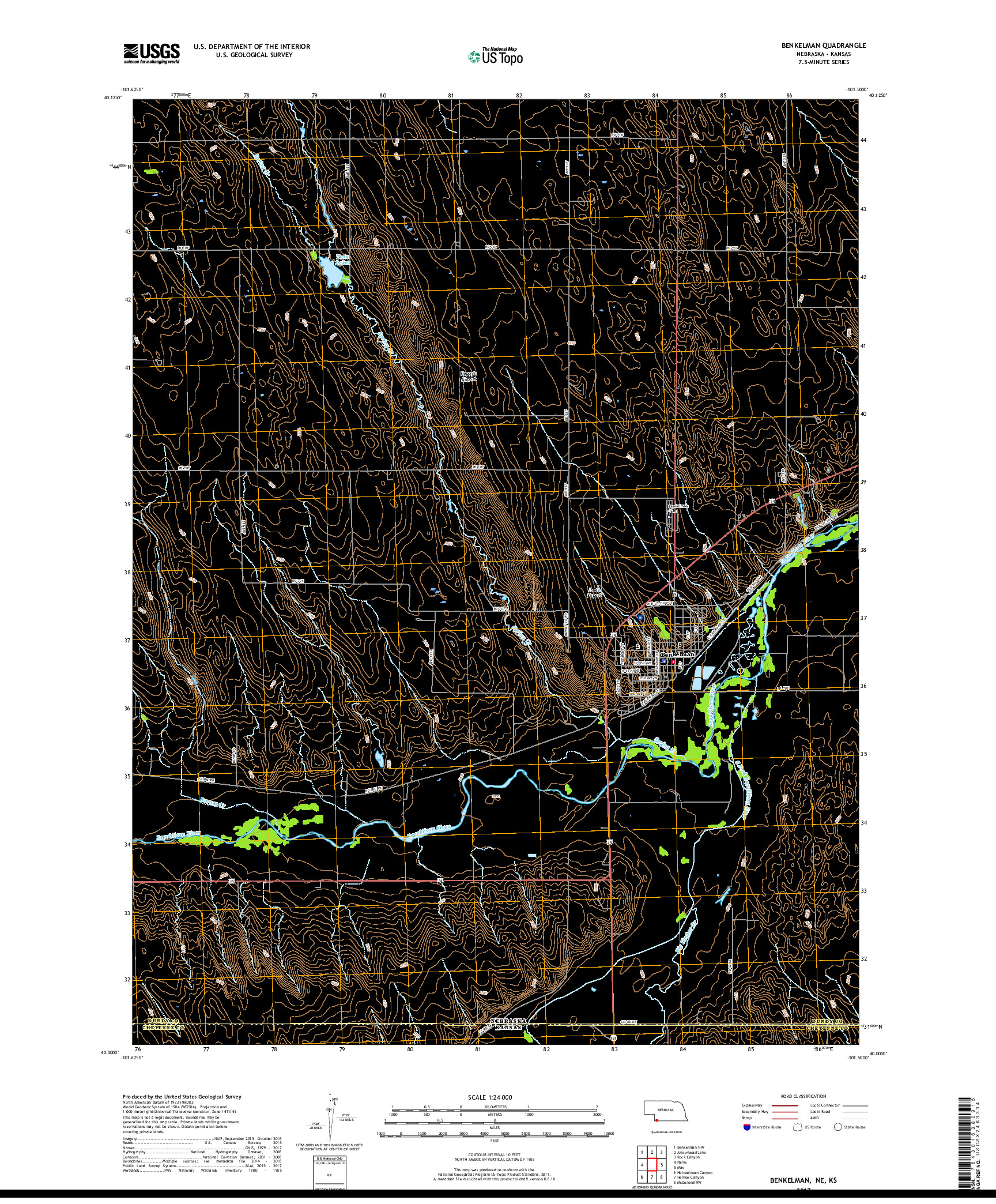 USGS US TOPO 7.5-MINUTE MAP FOR BENKELMAN, NE,KS 2017
