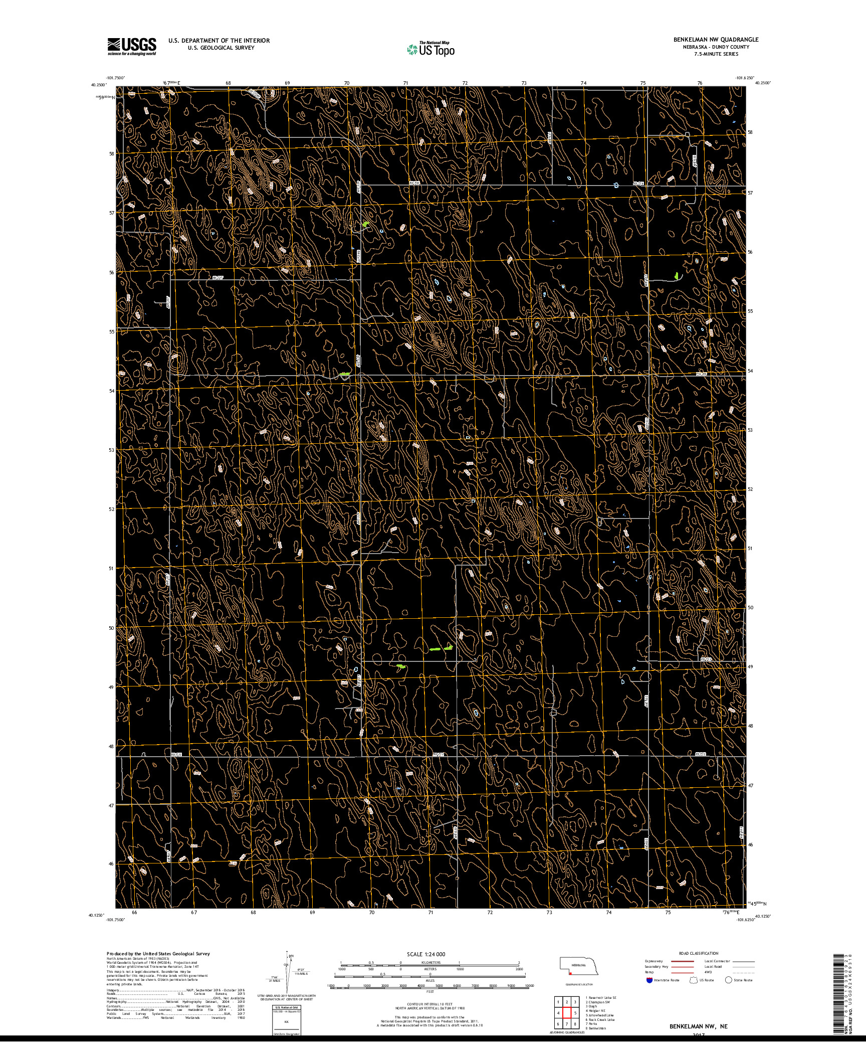 USGS US TOPO 7.5-MINUTE MAP FOR BENKELMAN NW, NE 2017